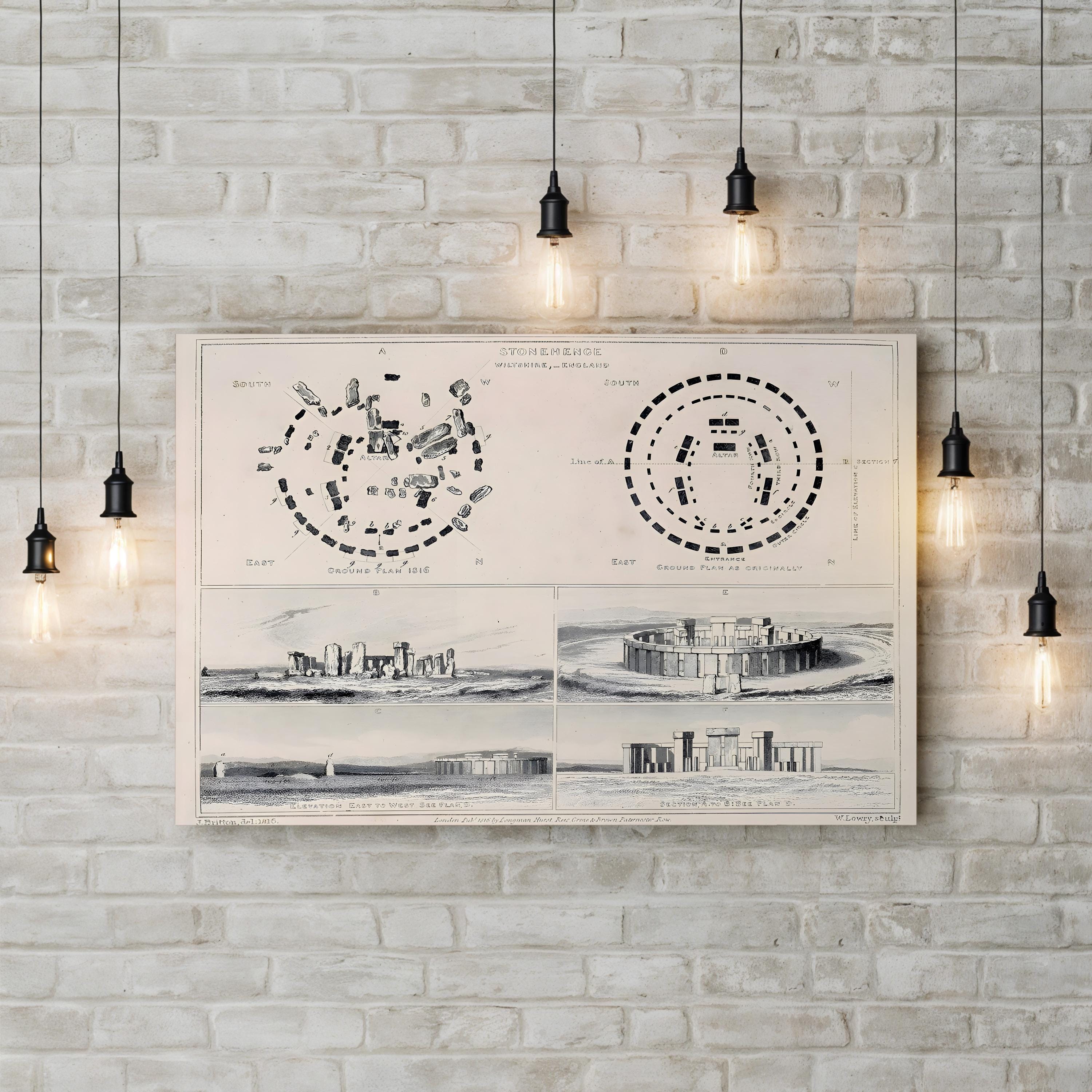 Stonehenge Engineering Illustration Wall Art – 19th Century Historical Engraving Canvas Print