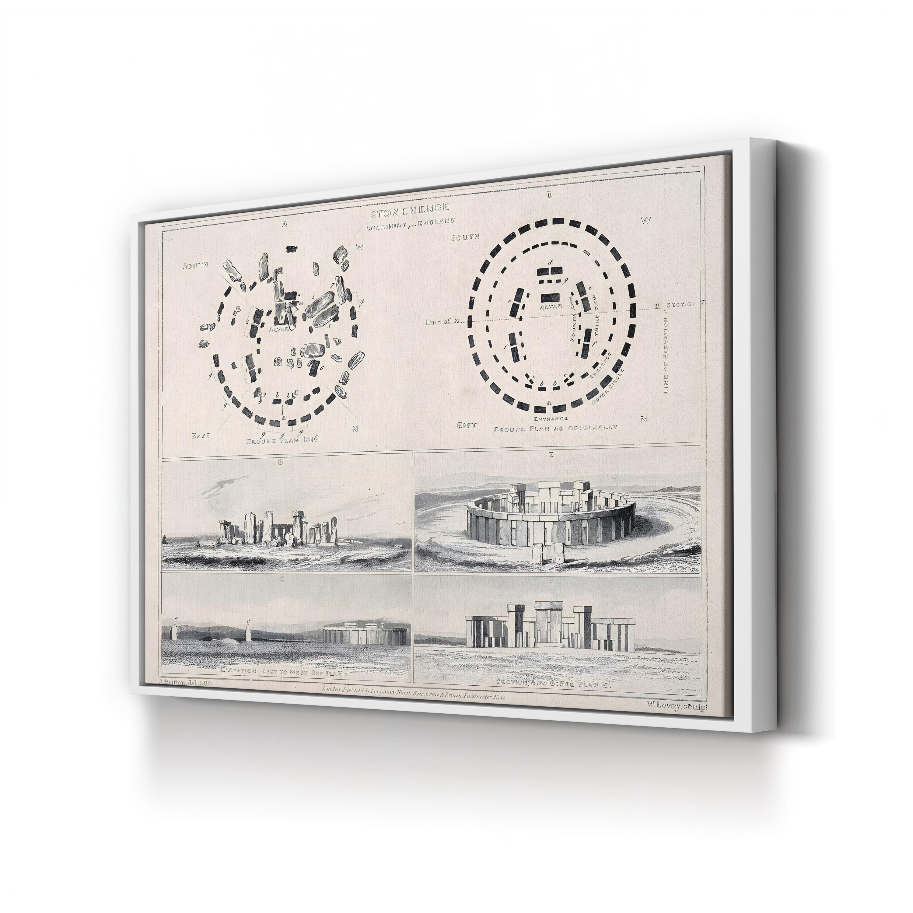 Stonehenge Engineering Illustration Wall Art – 19th Century Historical Engraving Canvas Print