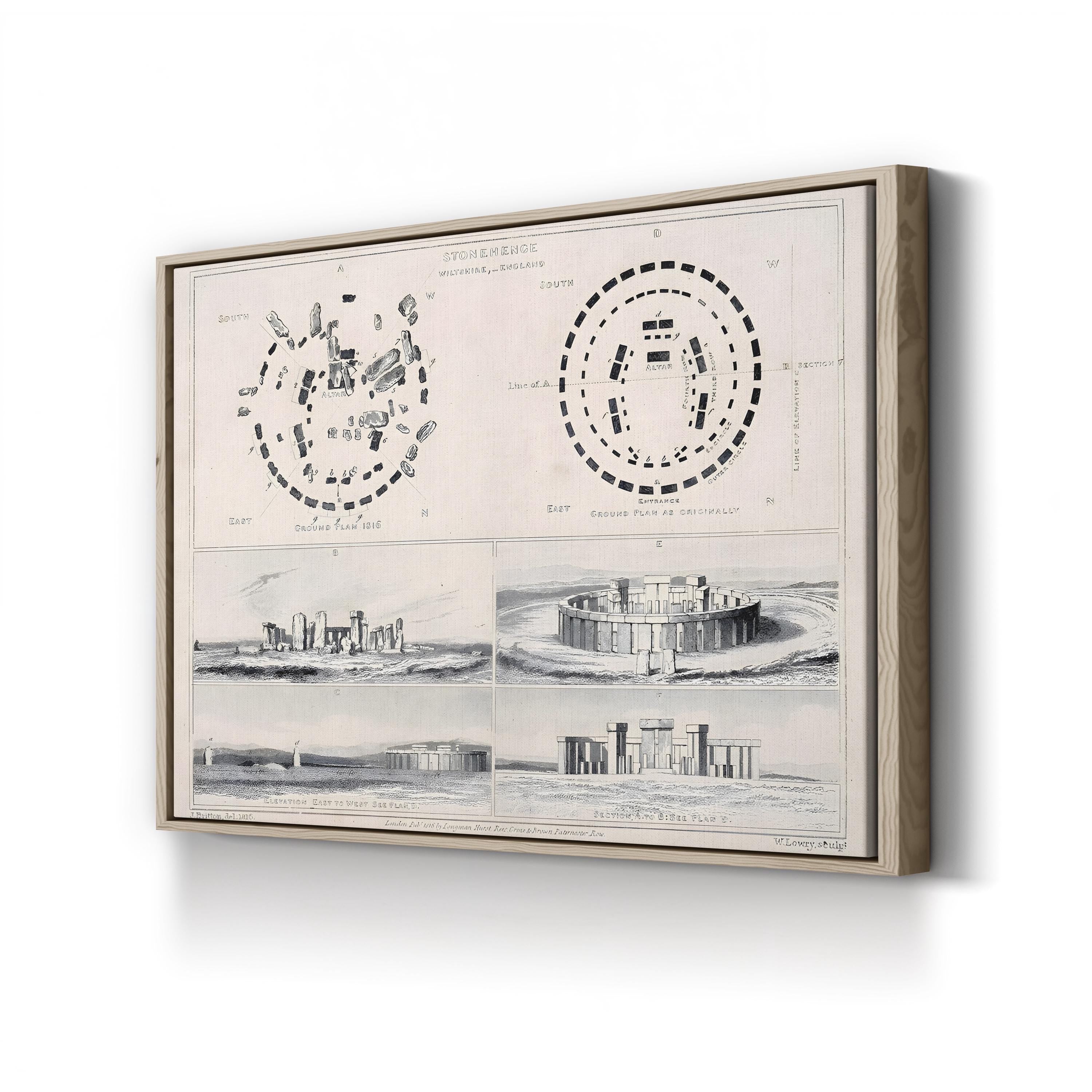 Stonehenge Engineering Illustration Wall Art – 19th Century Historical Engraving Canvas Print