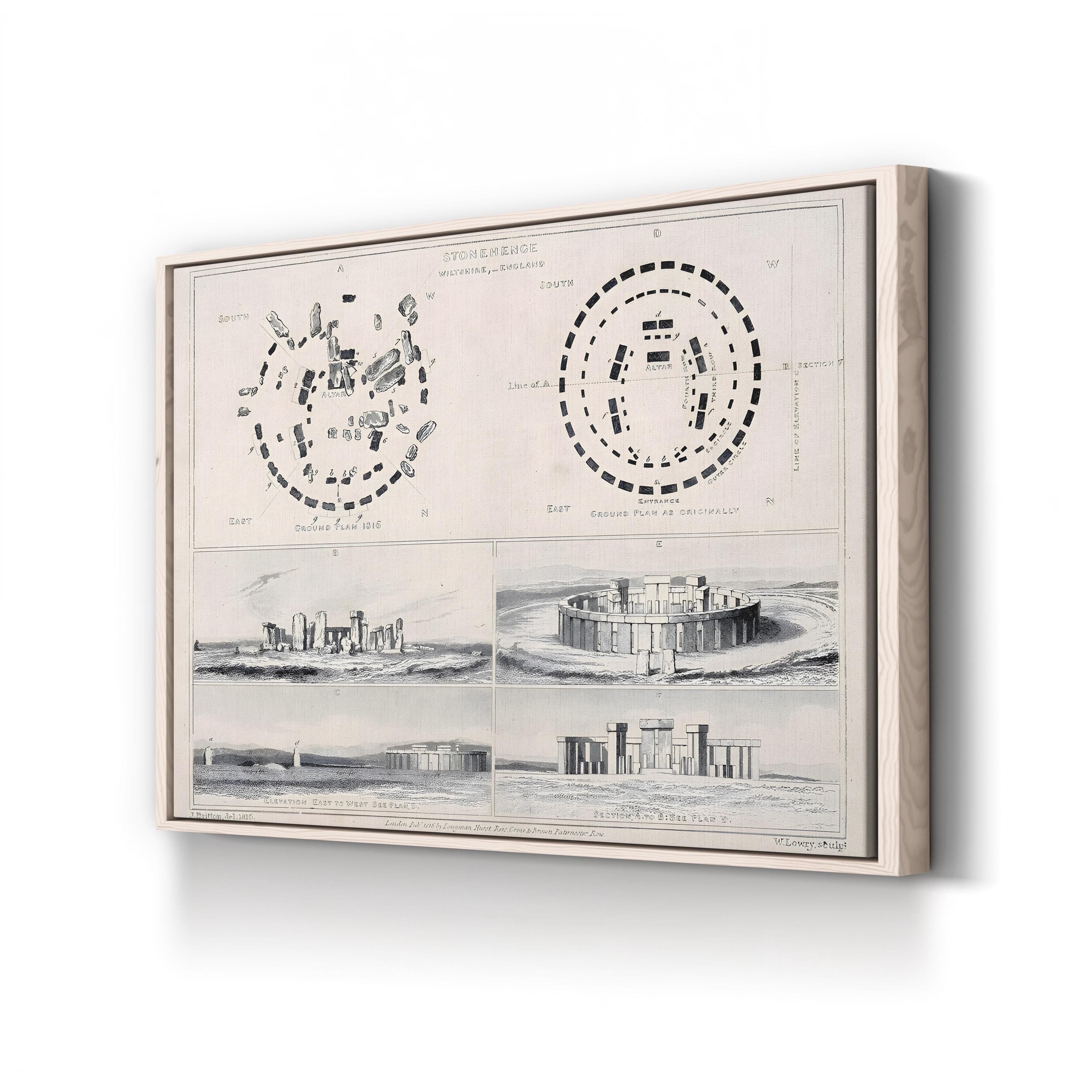 Stonehenge Engineering Illustration Wall Art – 19th Century Historical Engraving Canvas Print
