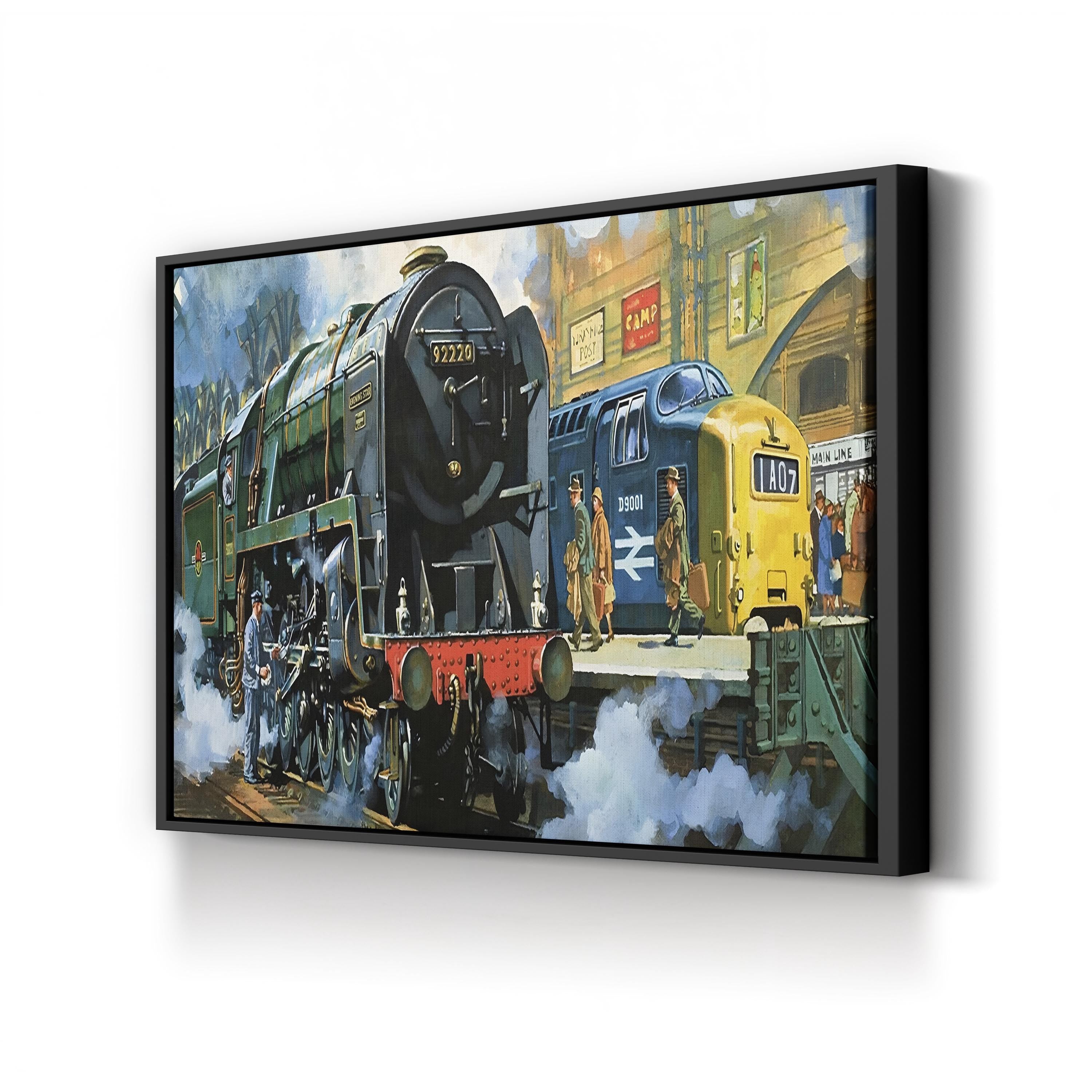 Evening Star, the Last Steam Locomotive and the New Diesel-Electric Deltic – Vintage Railway Canvas Art Print