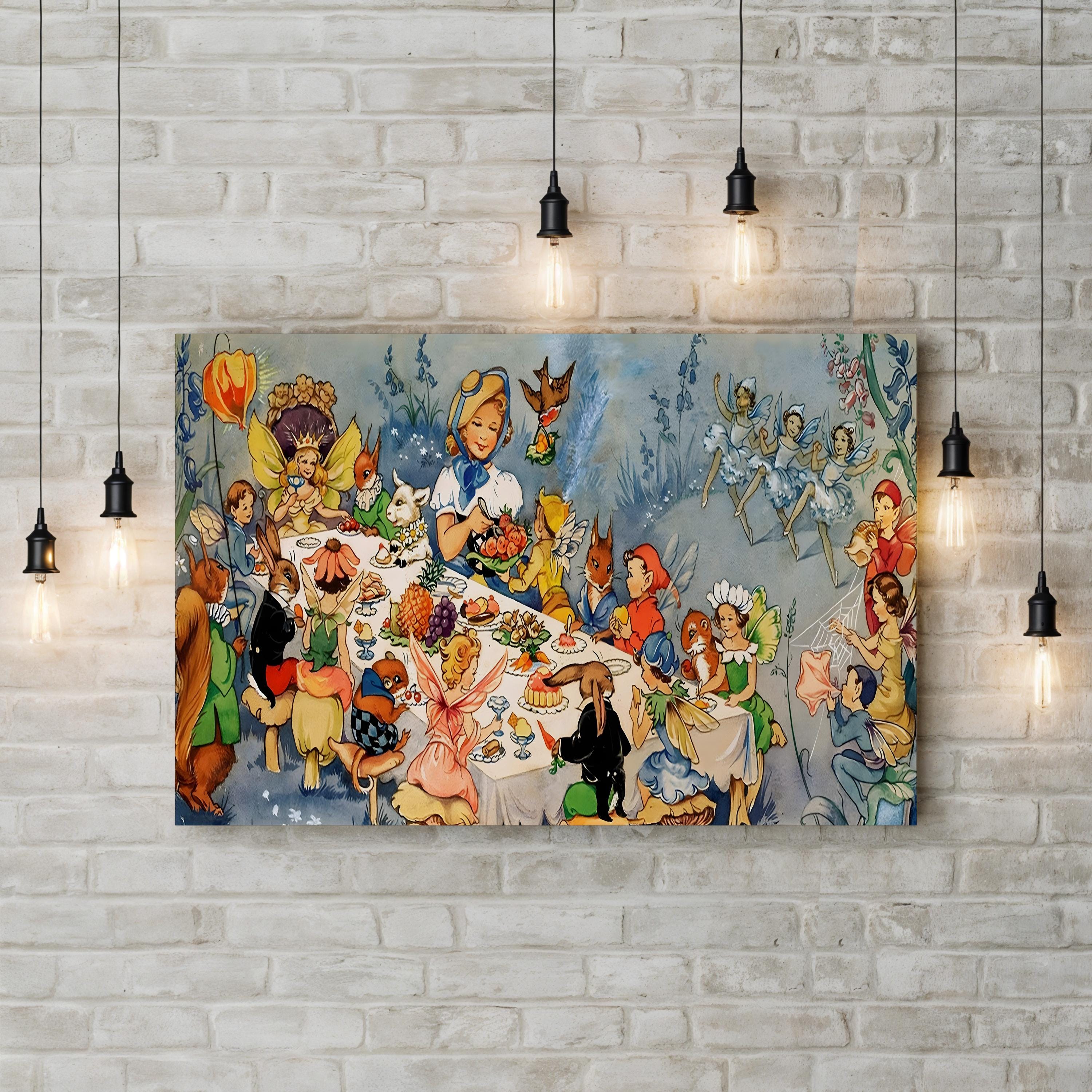 Fairy Tea Party Canvas Art Print – Whimsical Nursery & Kids Room Wall Decor