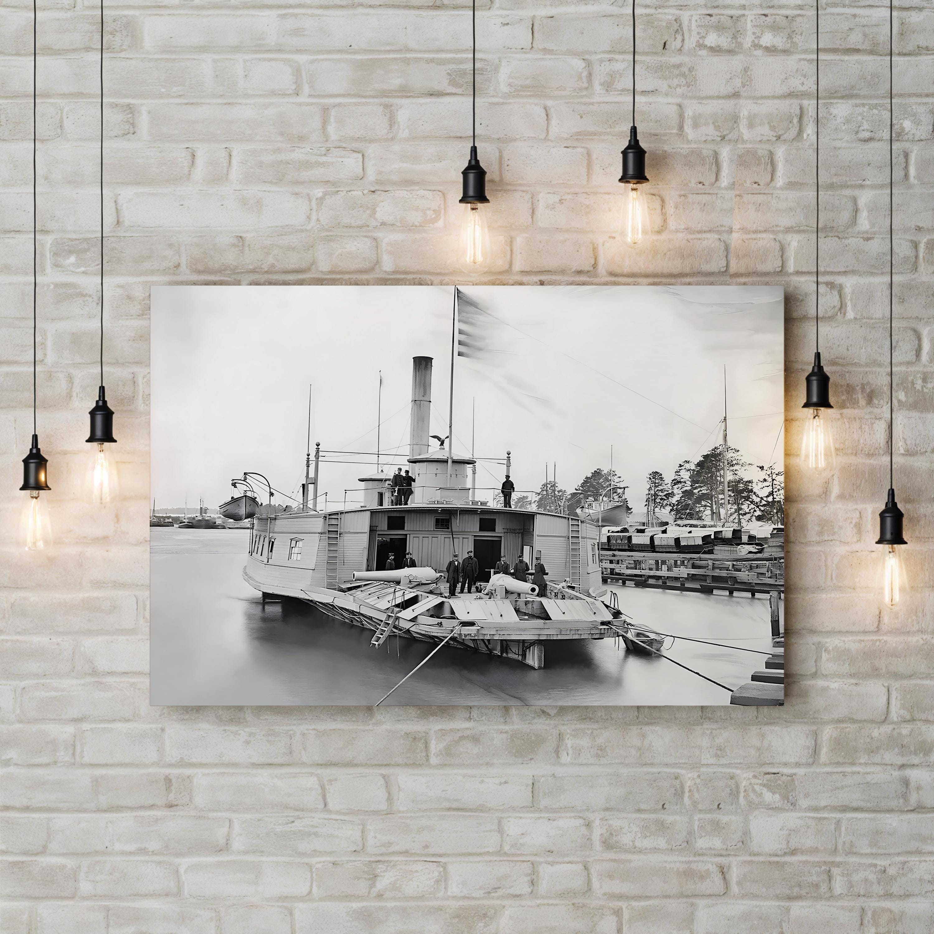 Civil War Gunboat Canvas Print: 19th Century Ferry Boat Wall Art