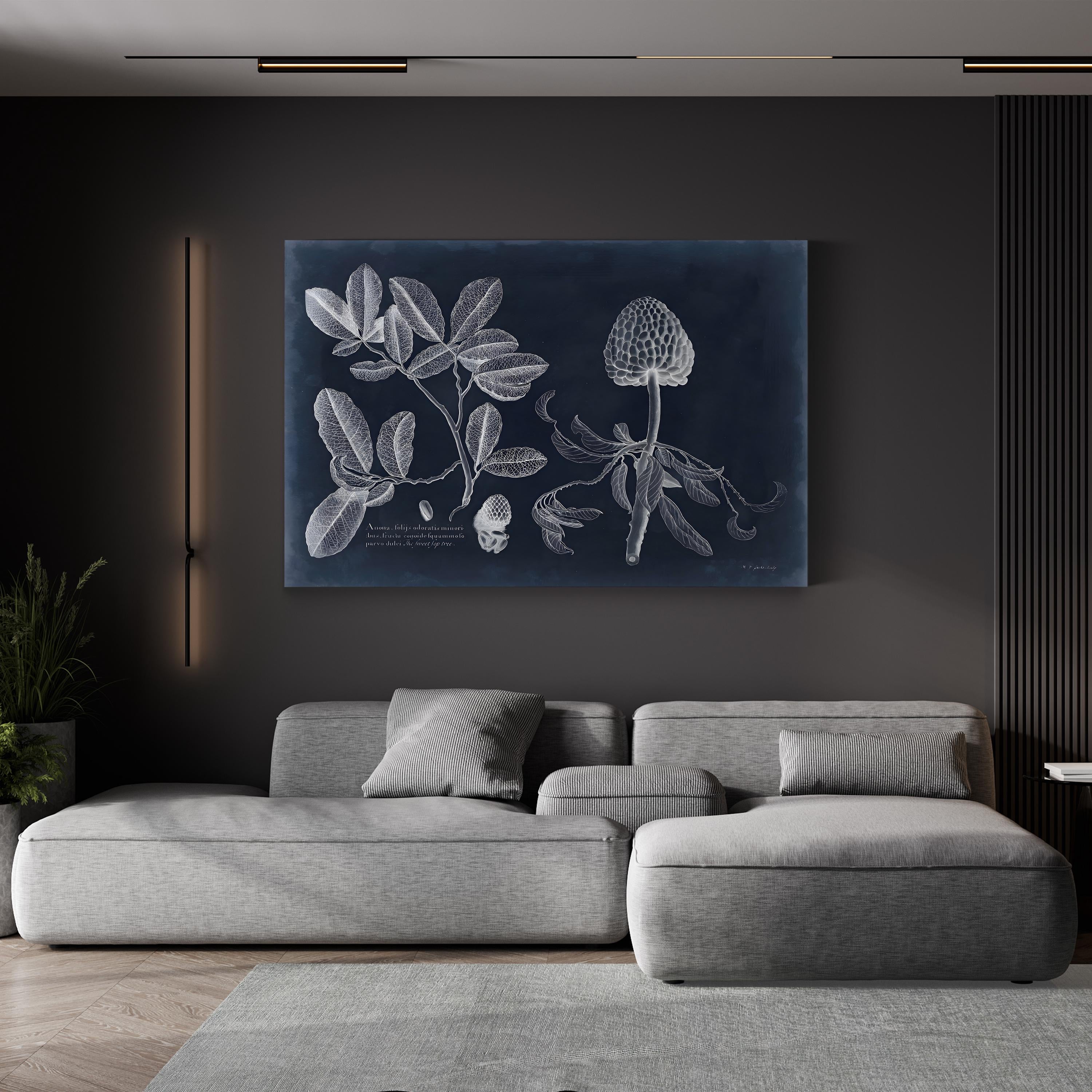 Vintage Botanical Art Print: Navy & White Foliage Anatomy