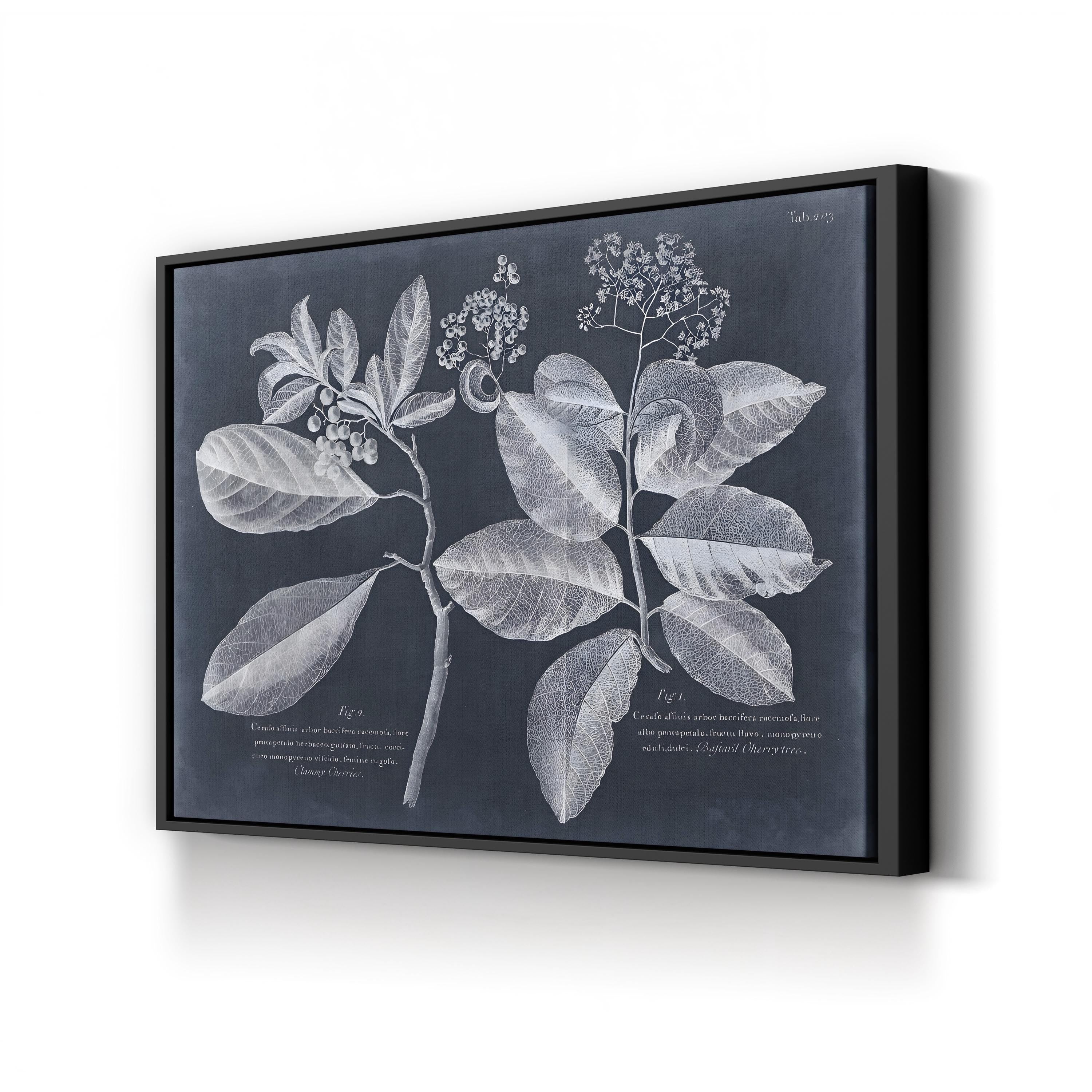 Foliage on Navy IV canvas print in Black Framed Canvas