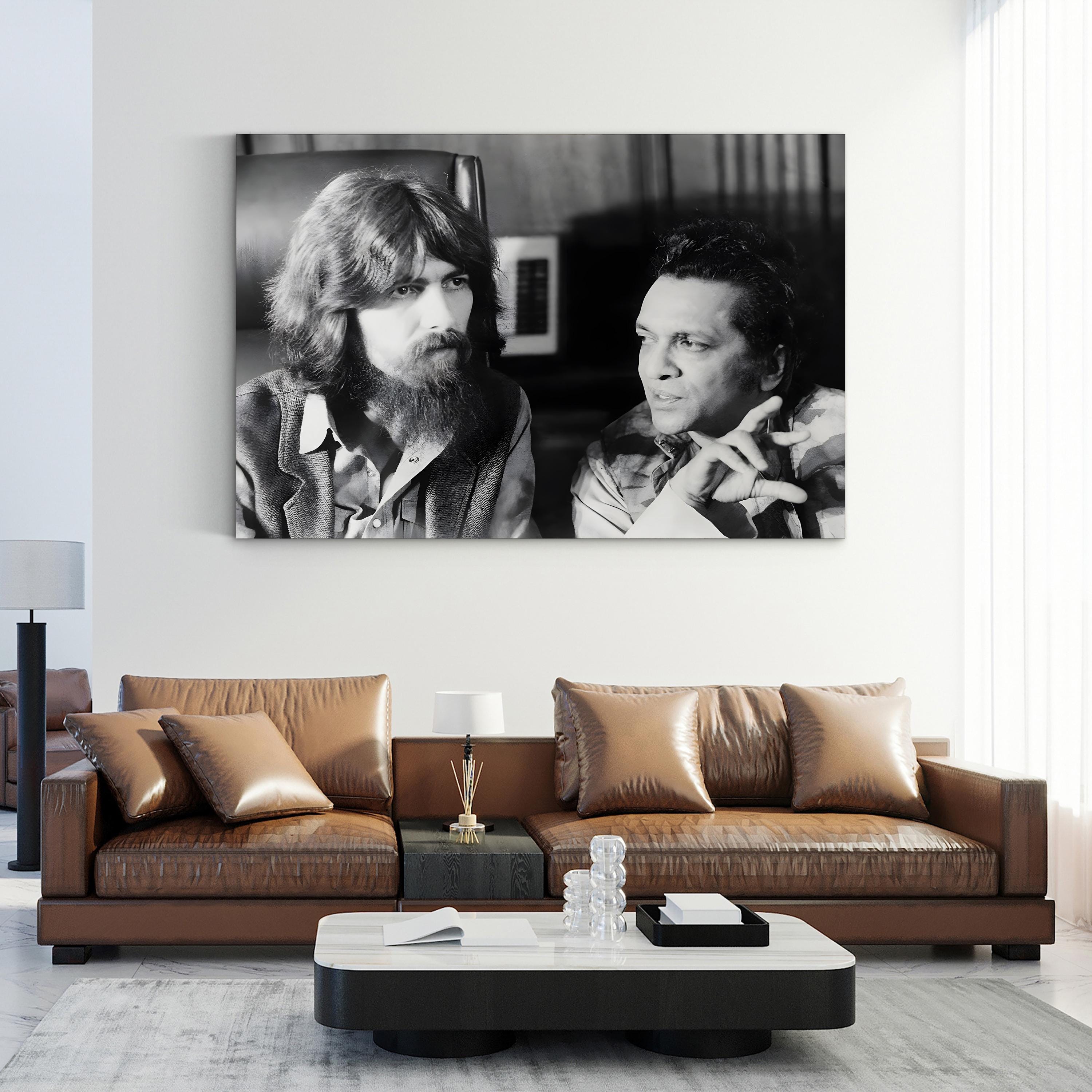George Harrison & Ravi Shankar Canvas Print – 1971 Music History Black and White Photography Art