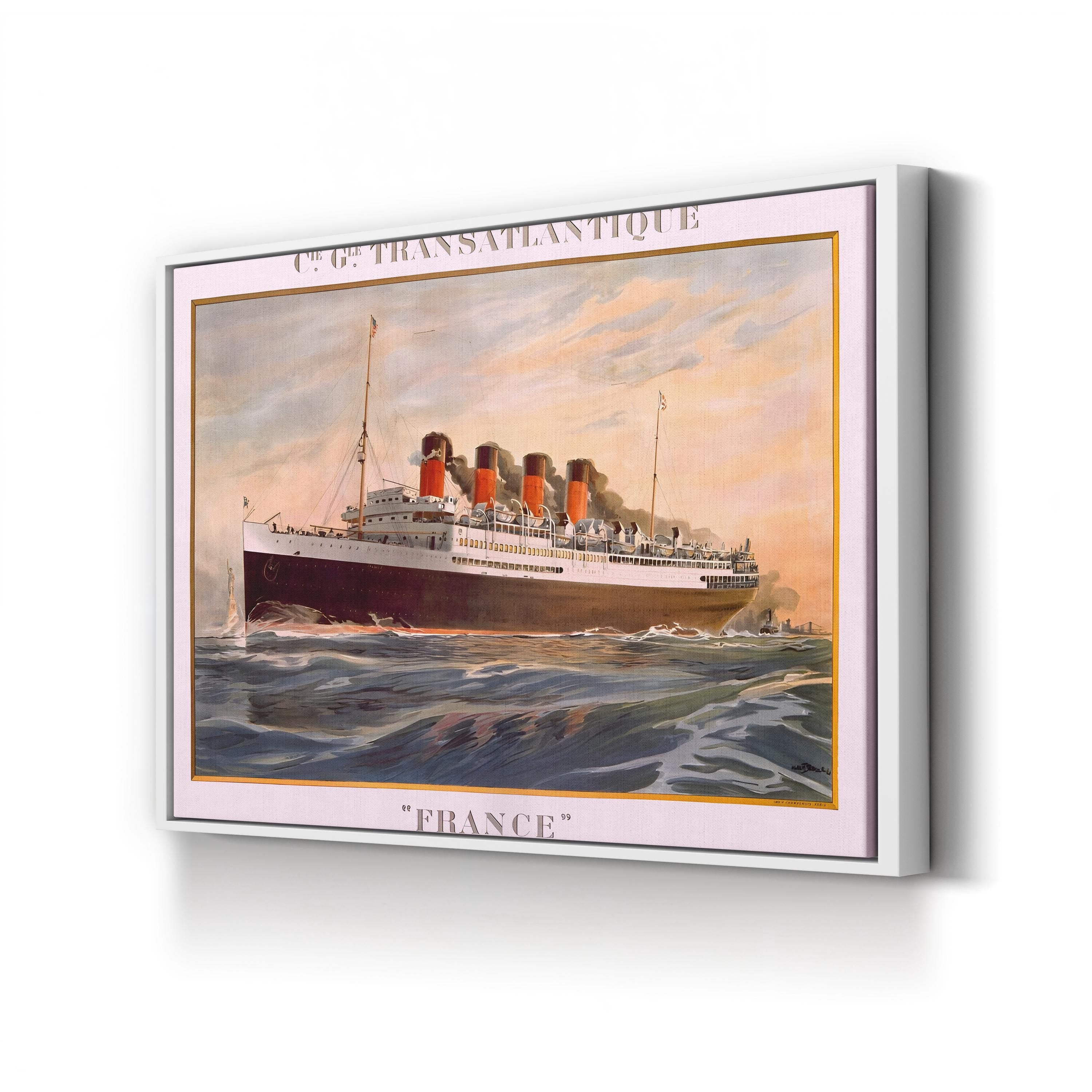 Ocean Liner France – Period Illustration Wall Art | Vintage Transatlantic Canvas Print
