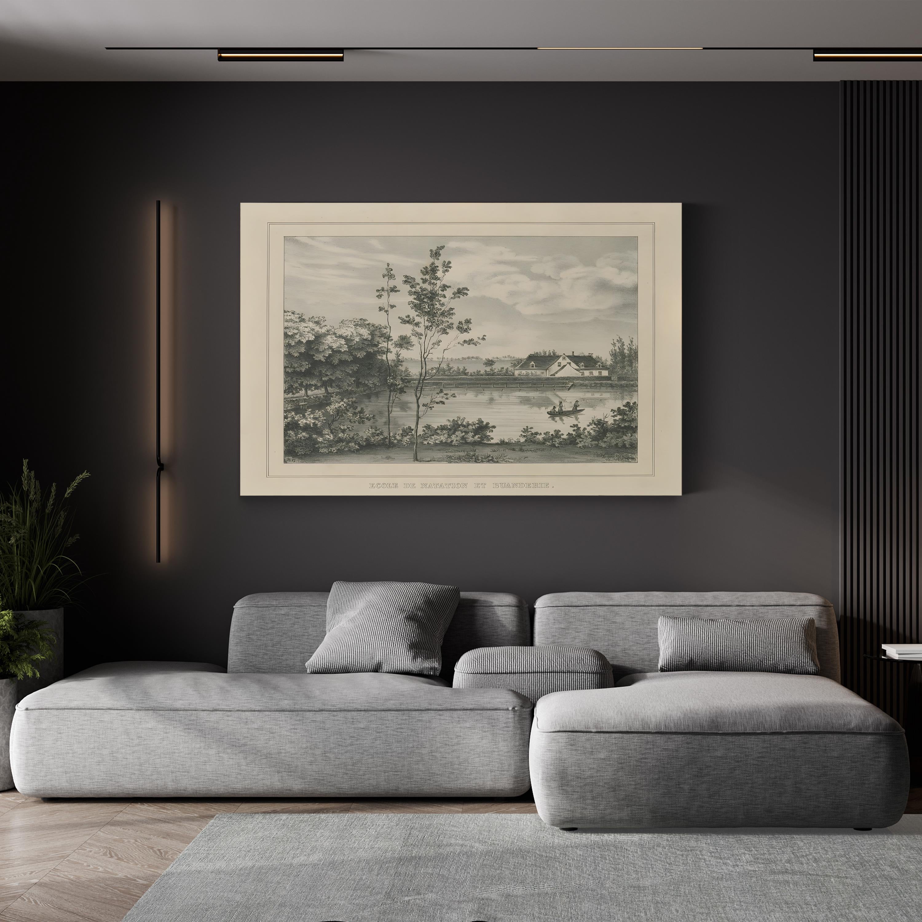 French Park Landscape Etching – Period Illustration Wall Art | 19th-Century Canvas Print