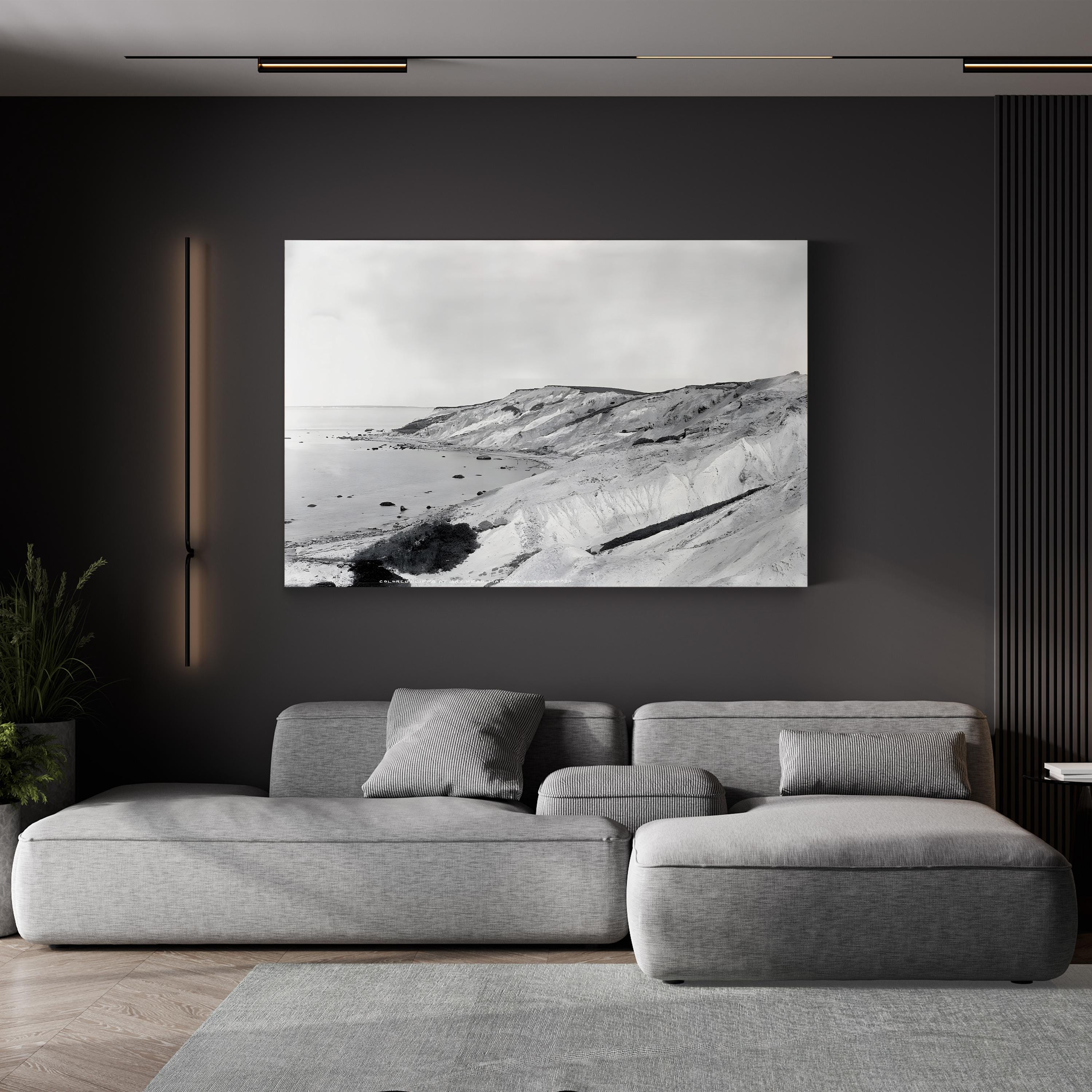 Gay Head Cliffs, c.1903 Vintage Canvas Print – Martha’s Vineyard Black and White Coastal Photography