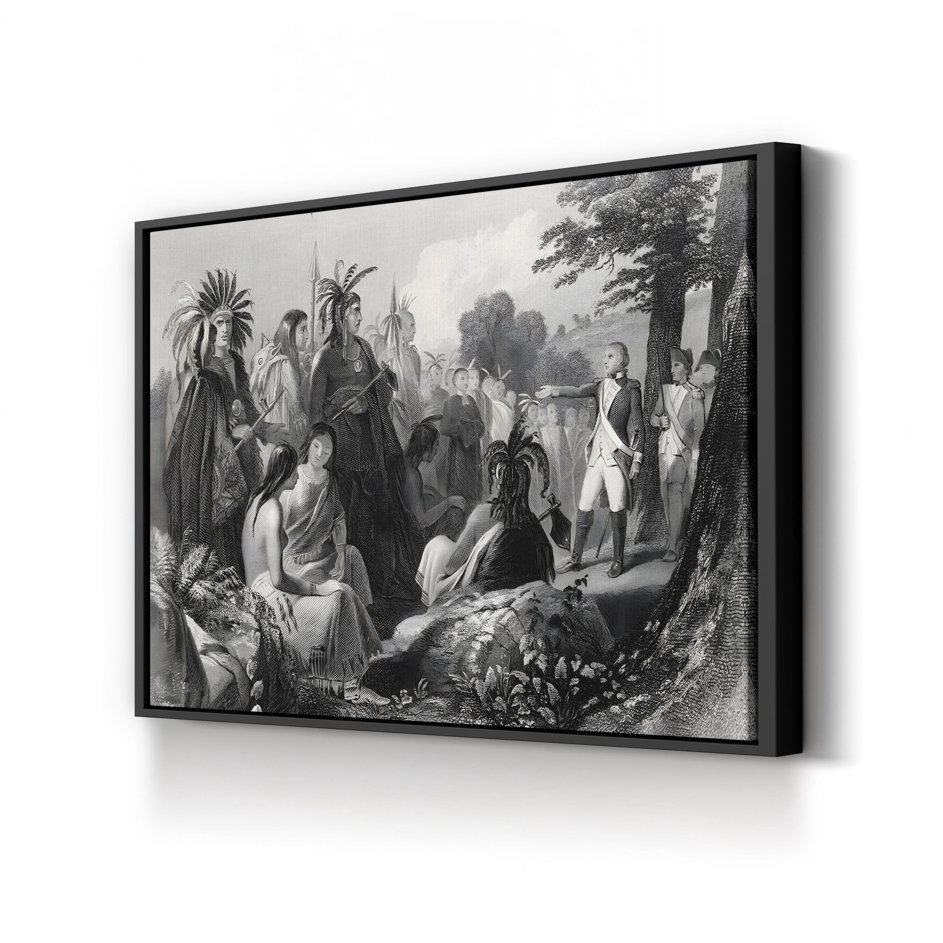 General Burgoyne Addressing the Indians Wall Art – 19th Century American Revolution Engraving Print