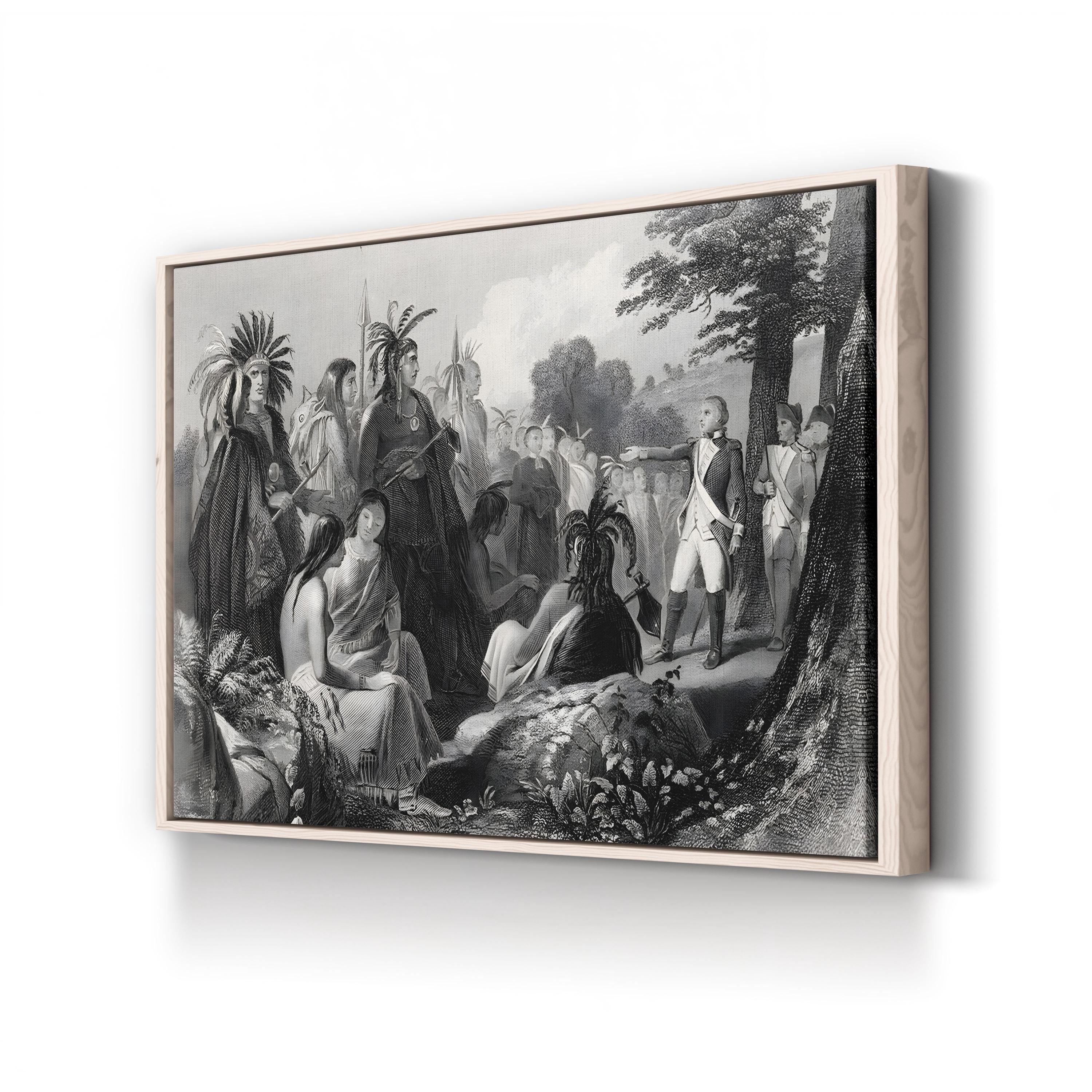General Burgoyne Addressing the Indians Wall Art – 19th Century American Revolution Engraving Print