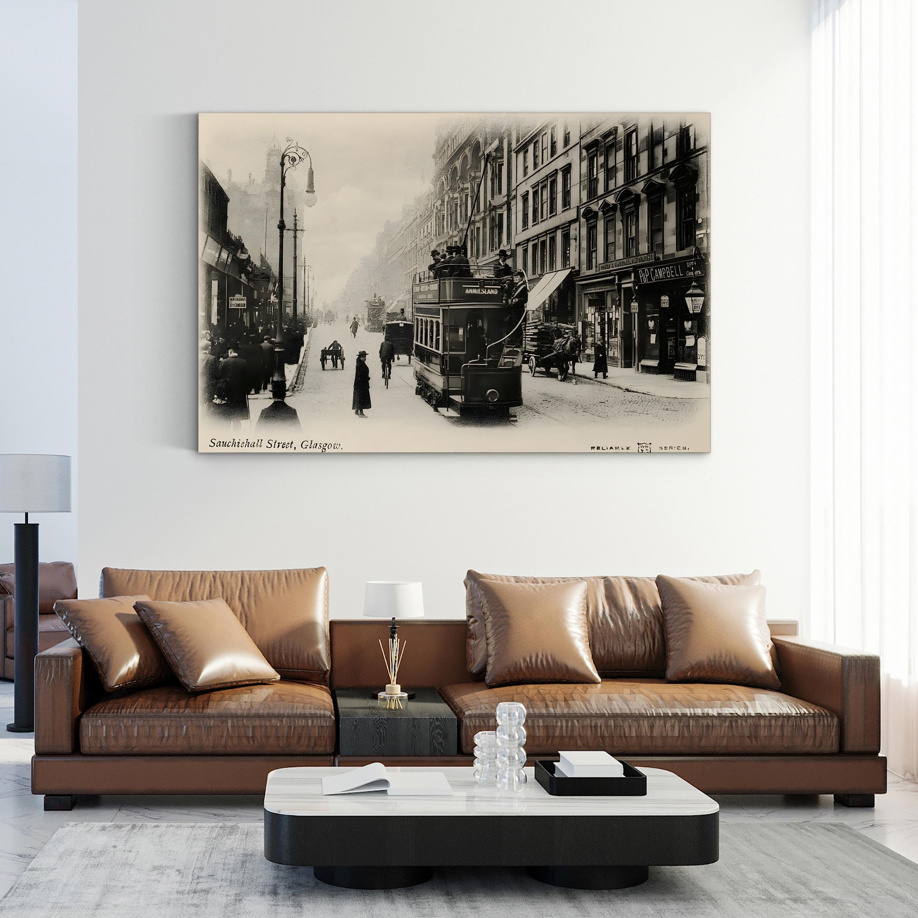 Glasgow Sauchiehall Street Tram – Vintage Photography Wall Art | Cityscape Canvas Print