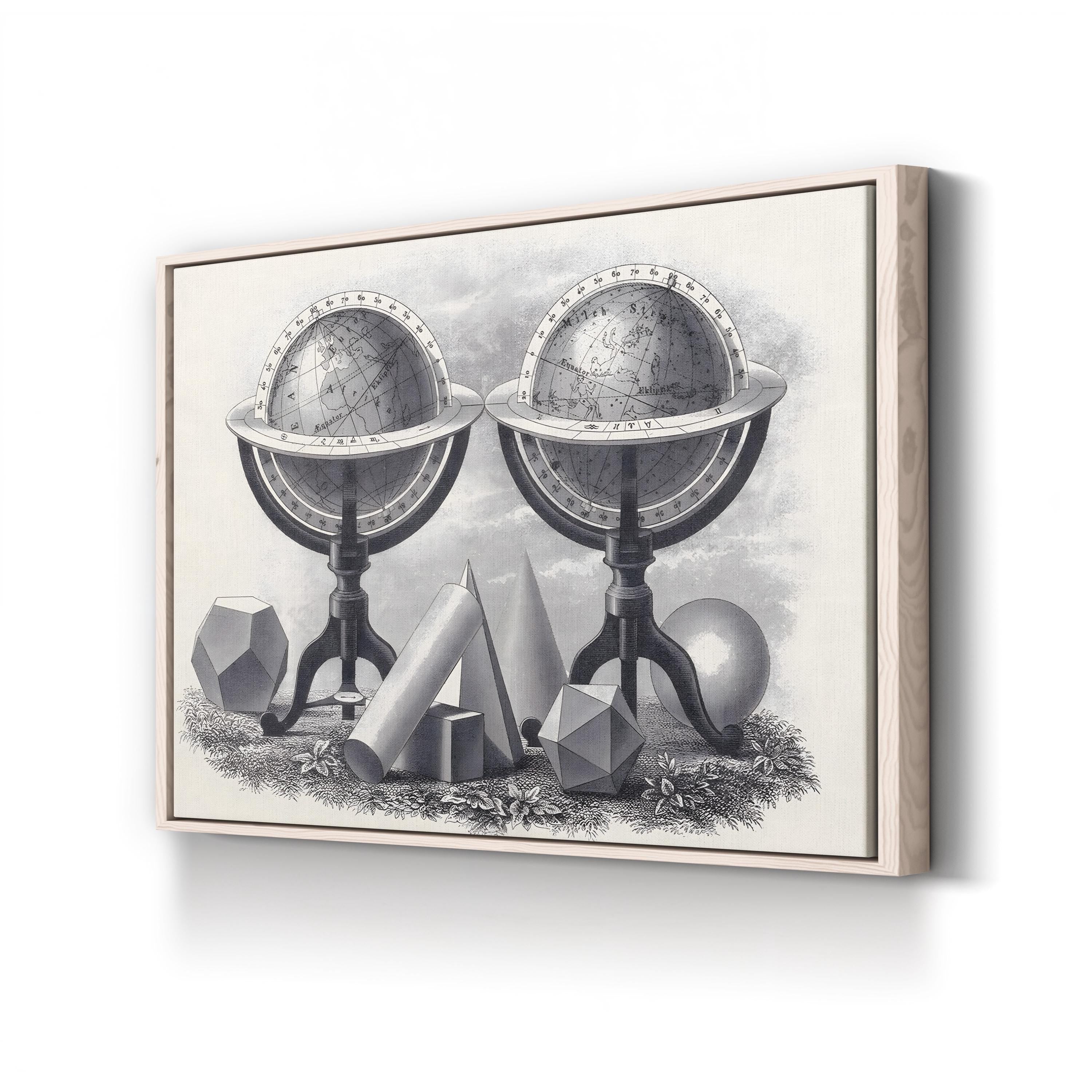Globes of the Earth & Heavens canvas print in Natural Frame Canvas