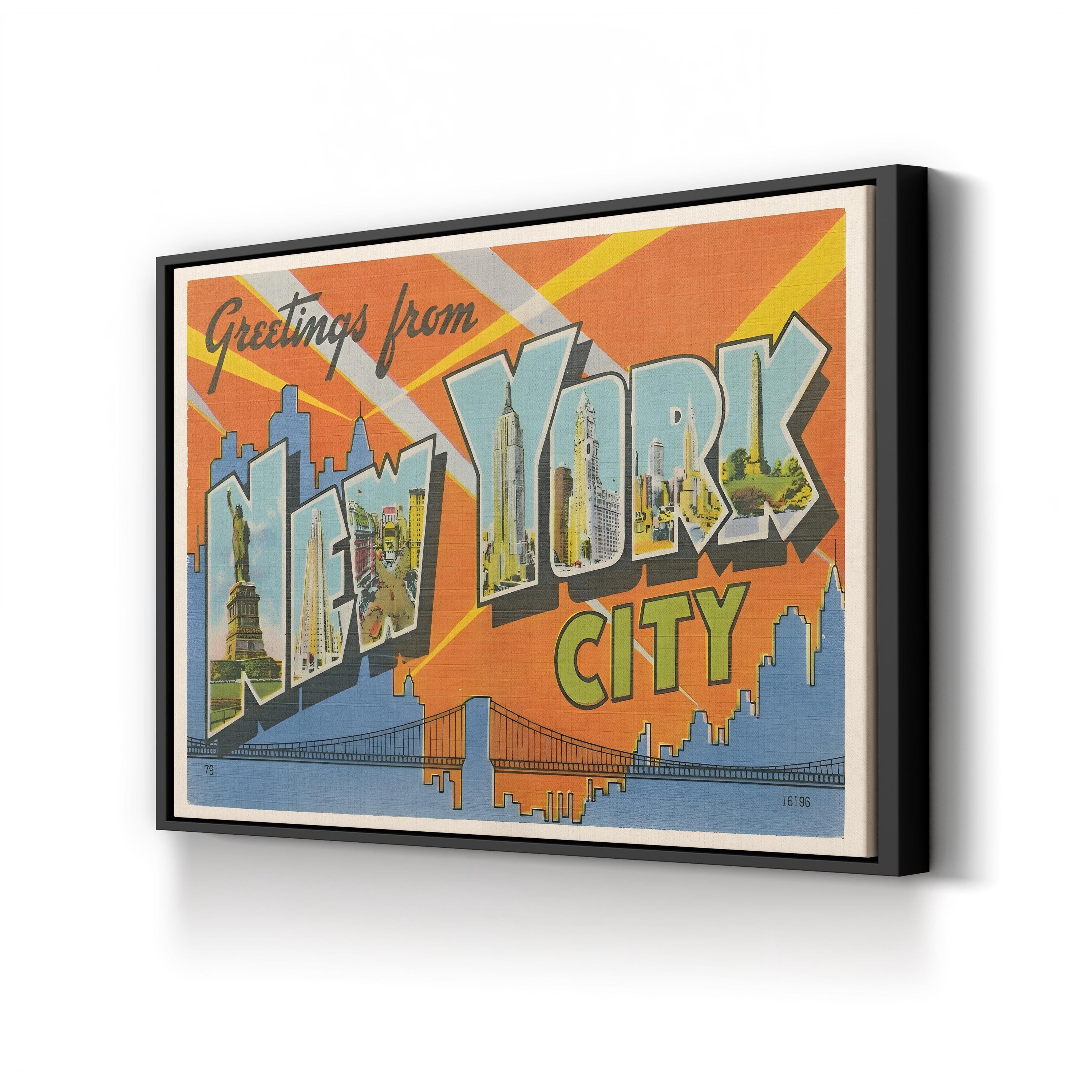 Greetings from New York Postcard – Period Illustration Wall Art | Retro Travel Canvas Print