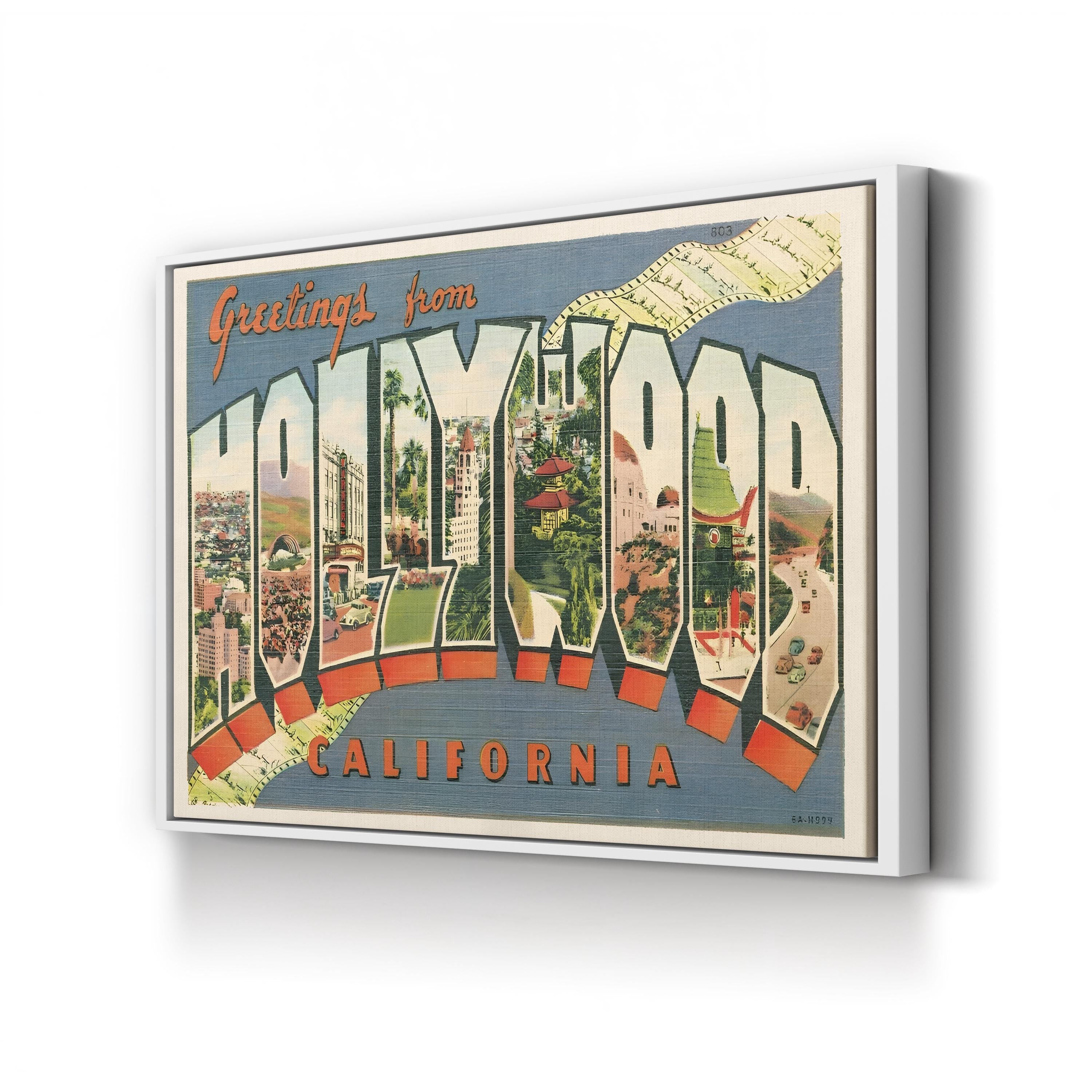 Greetings from Hollywood Postcard – Period Illustration Wall Art | Retro Travel Canvas Print