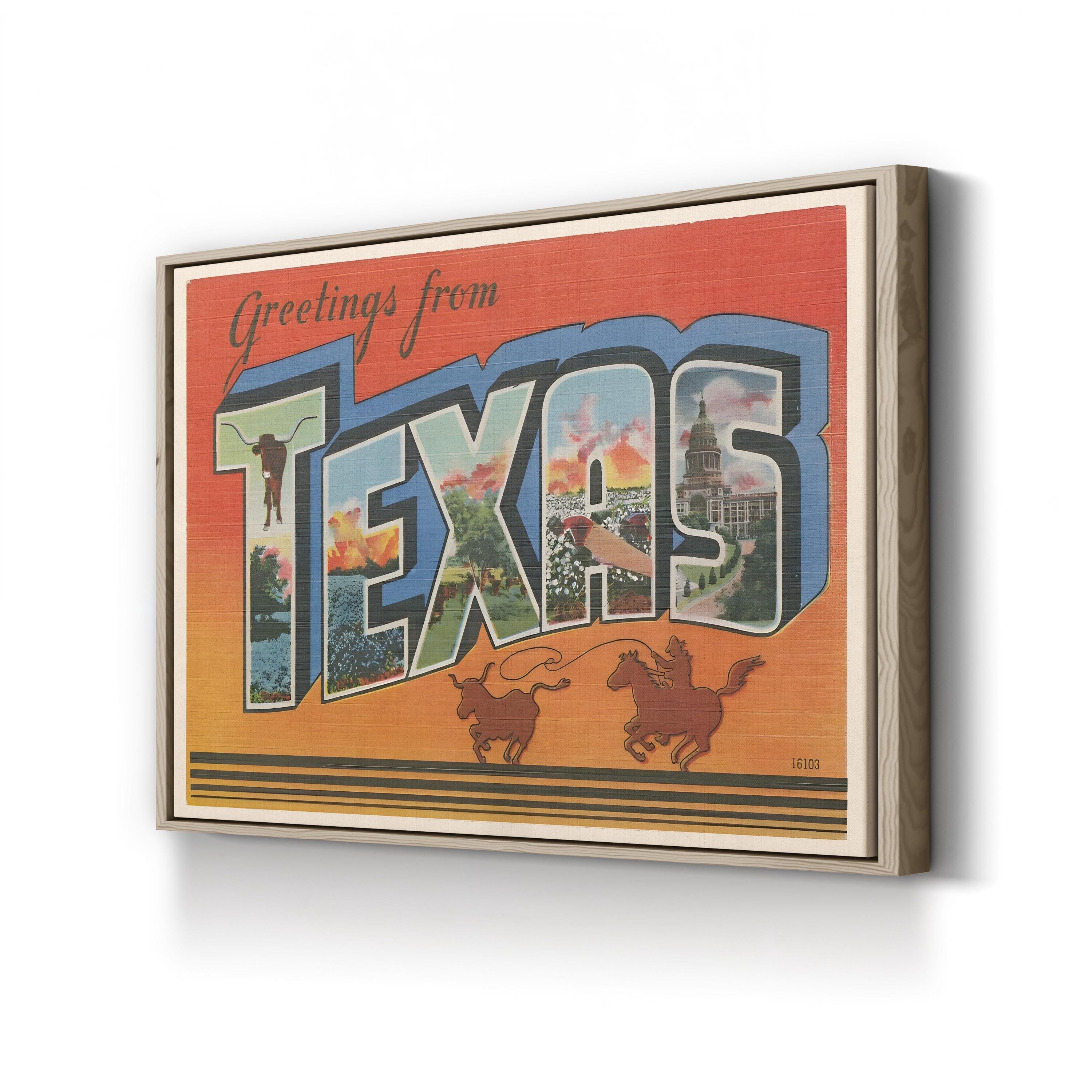 Vintage Texas Travel Poster – Period Illustration Wall Art | Western Cowboy Canvas Print