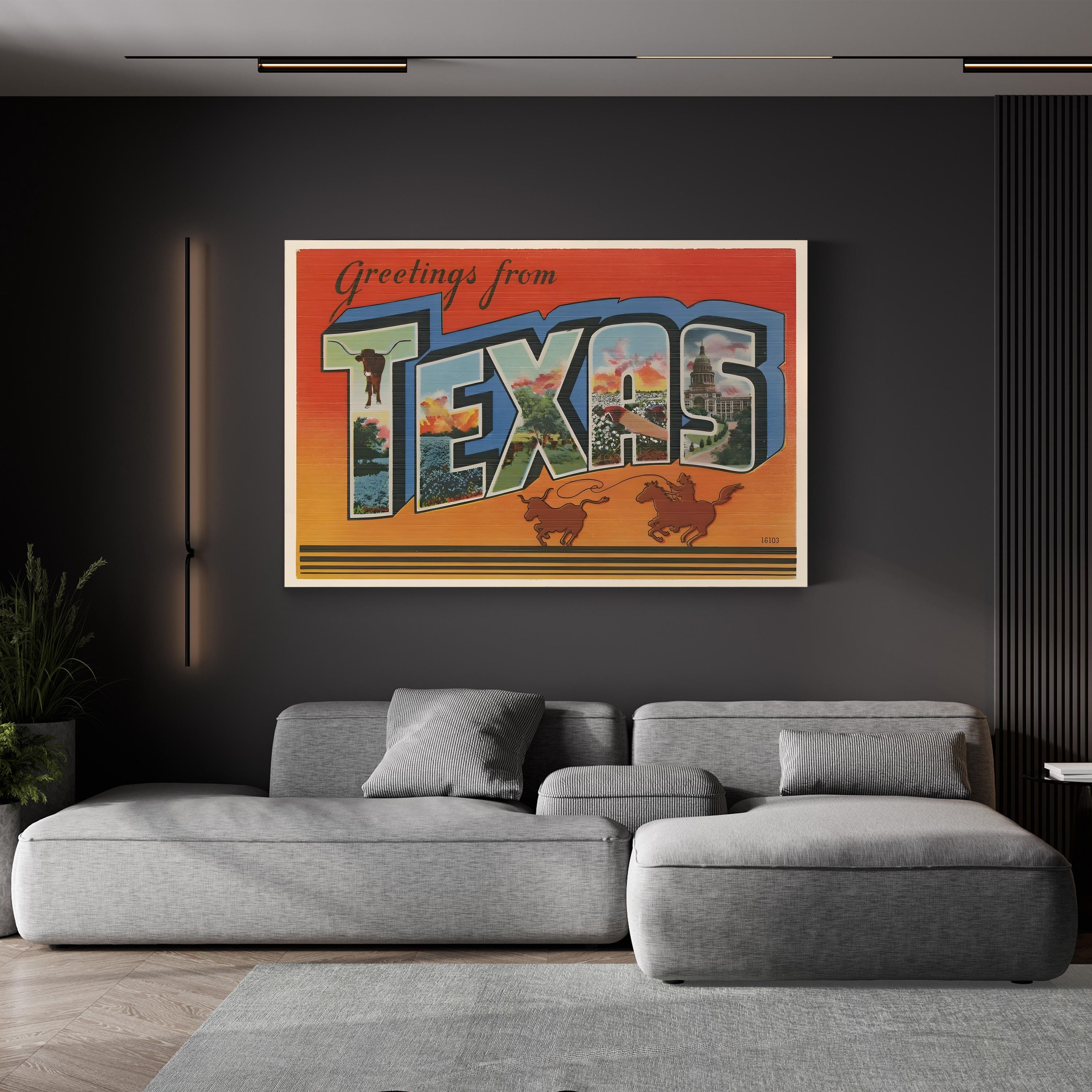 Vintage Texas Travel Poster – Period Illustration Wall Art | Western Cowboy Canvas Print