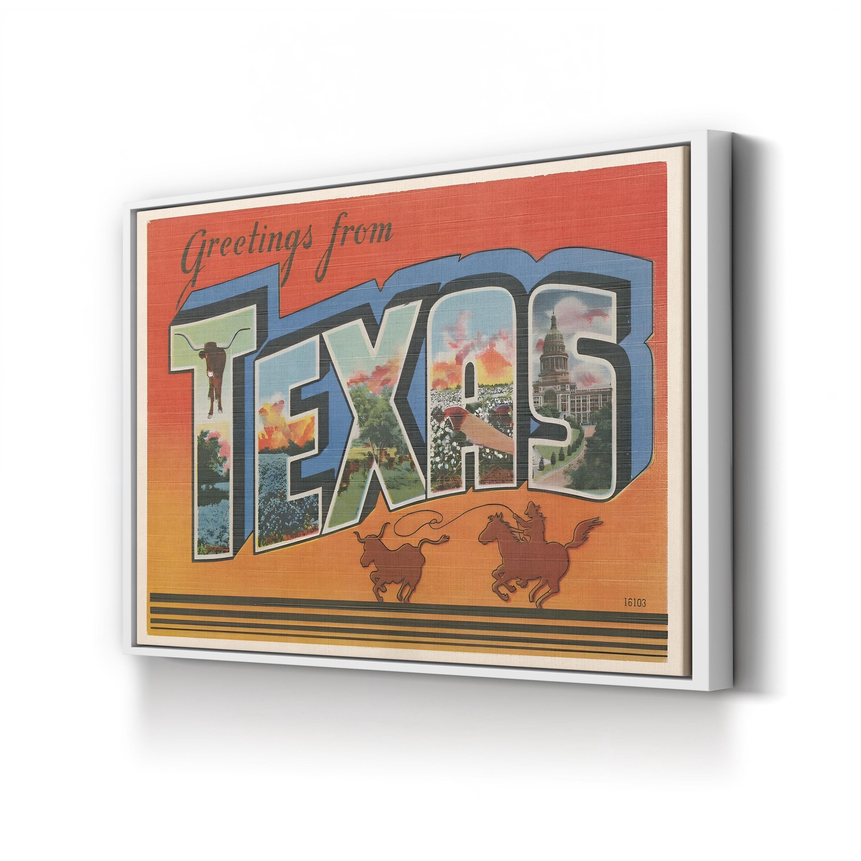 Vintage Texas Travel Poster – Period Illustration Wall Art | Western Cowboy Canvas Print