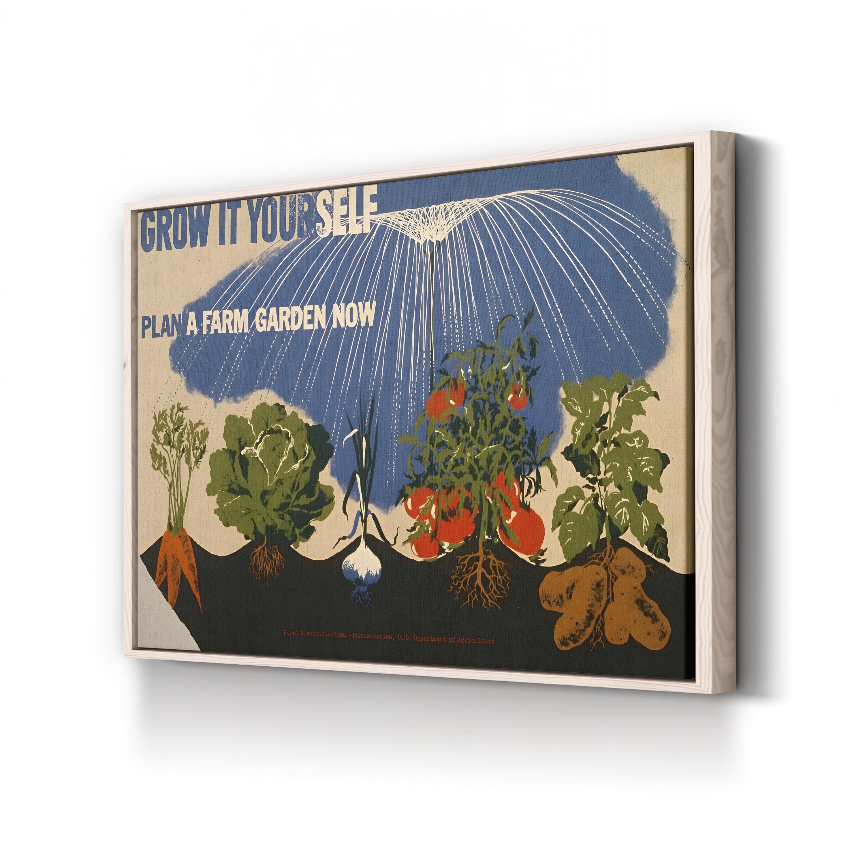 Grow It Yourself WPA Farm Garden Poster, c. 1940s canvas print in Natural frame
