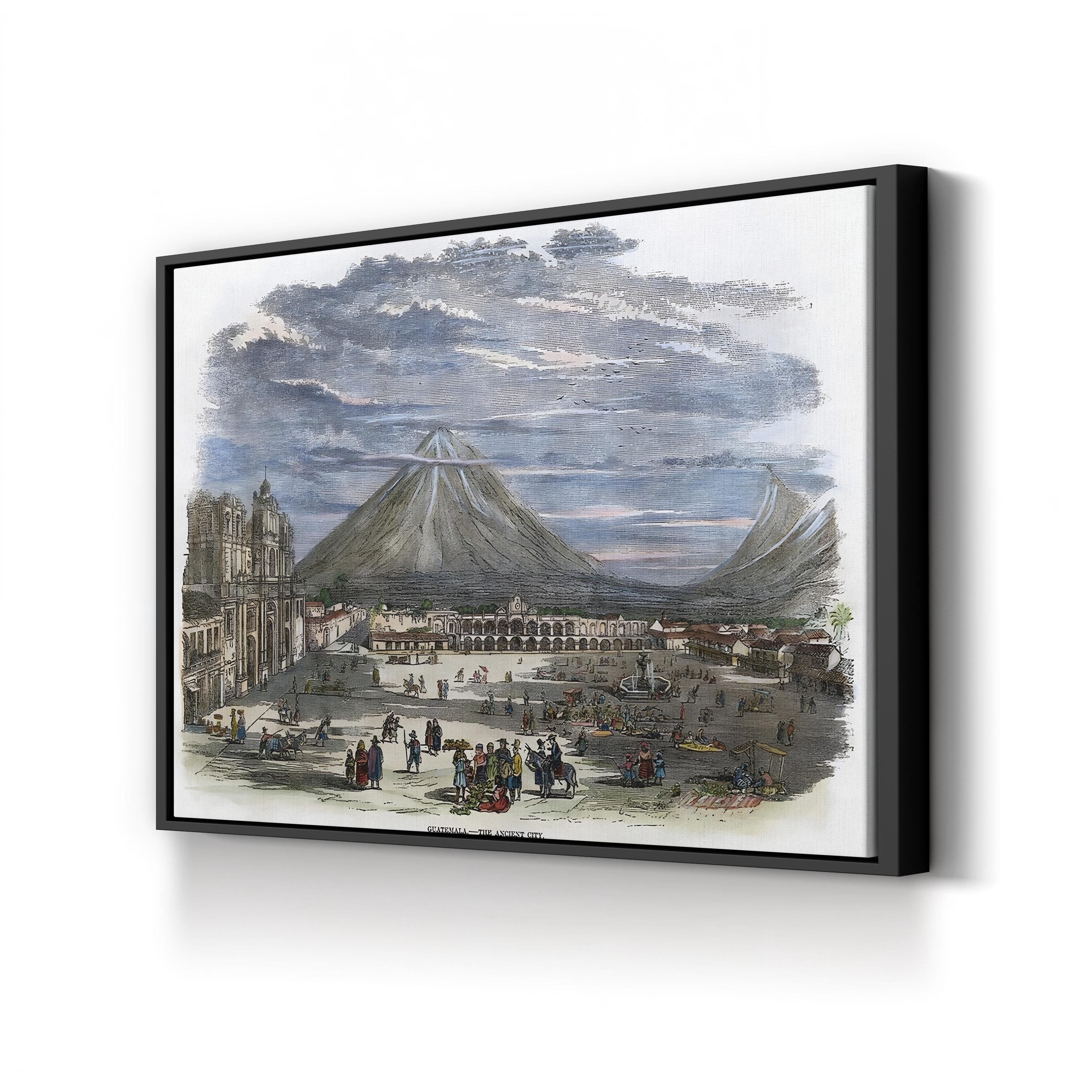 Guatemala City, 1856 – Period Illustration Wall Art | Volcano Lithograph Canvas Print