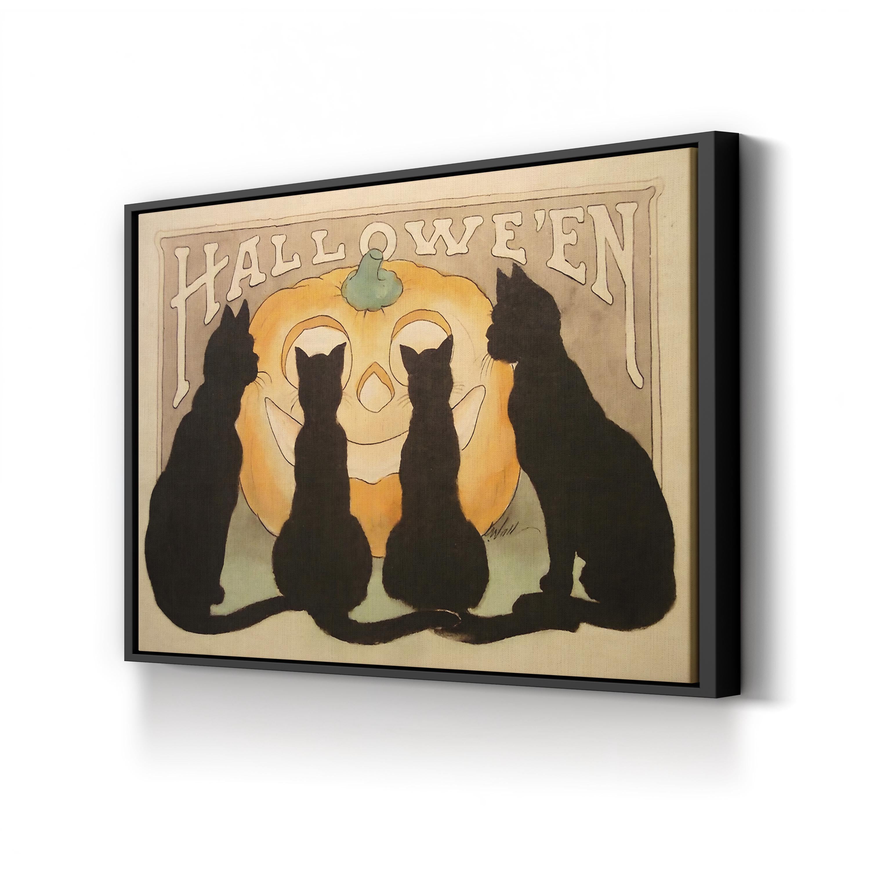 Halloween Black Cats & Jack-o-Lantern – Period Illustration Wall Art | Vintage Canvas Print