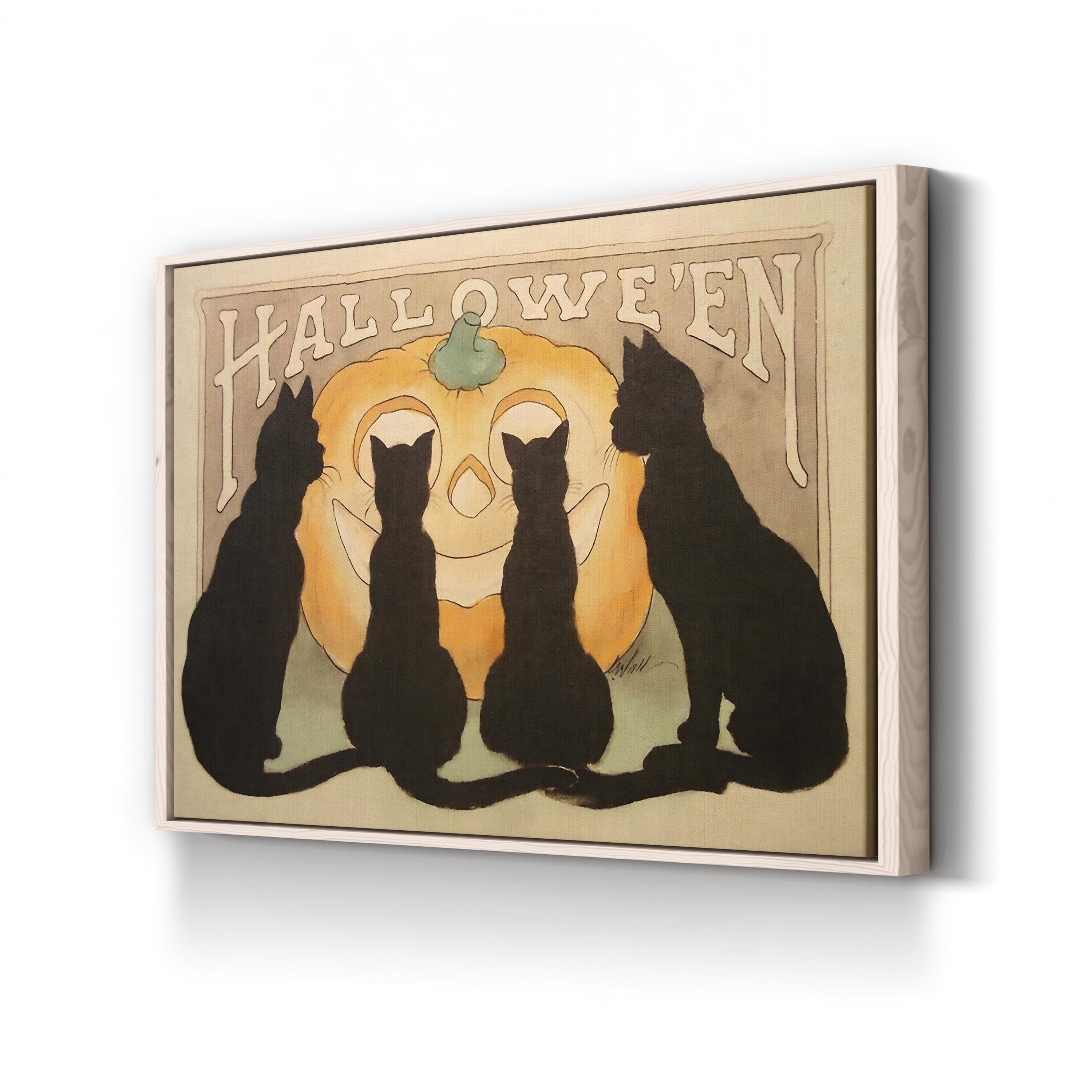 Halloween Black Cats & Jack-o-Lantern – Period Illustration Wall Art | Vintage Canvas Print