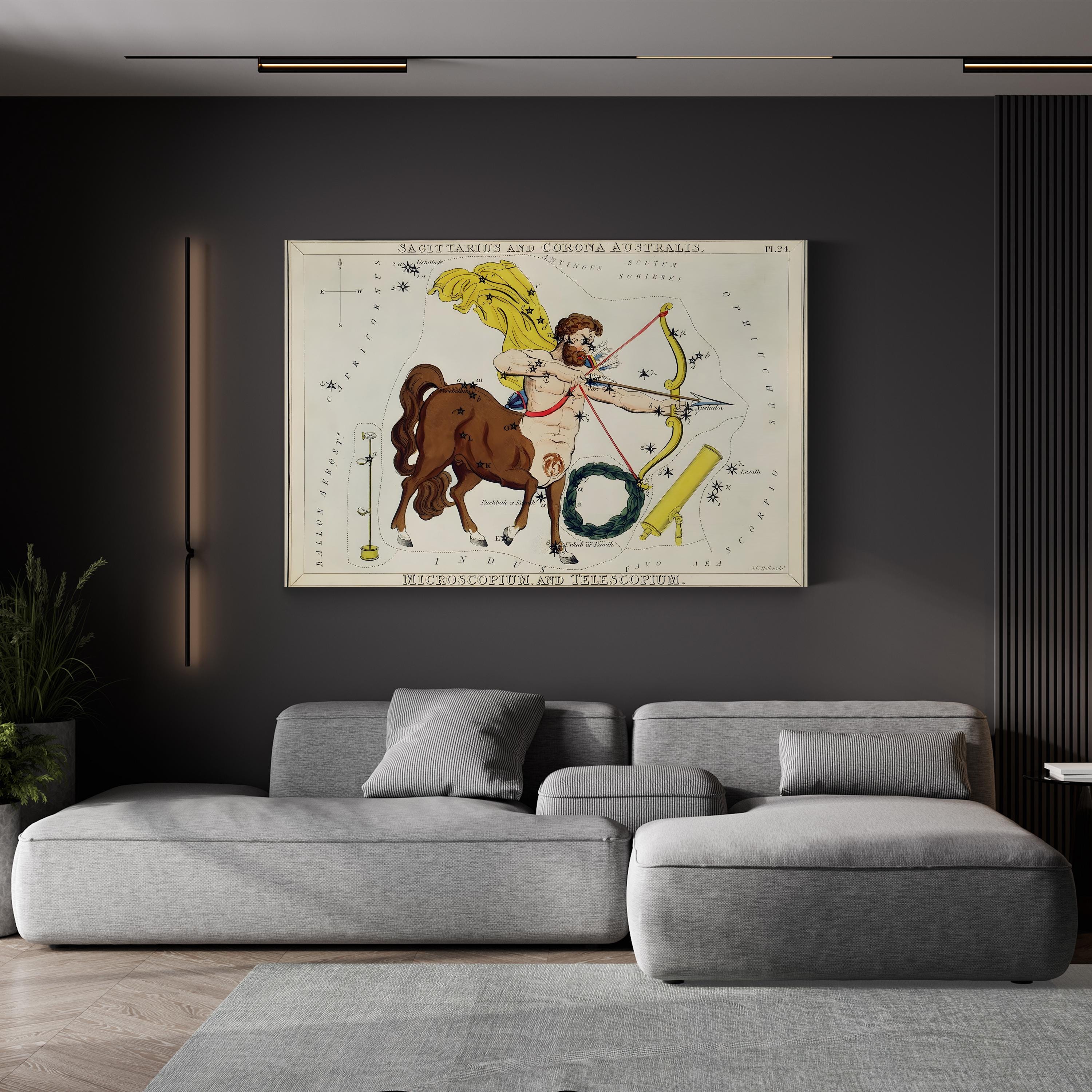 Sagittarius and Corona Australis Celestial Map, c. 1824 by Sidney Hall canvas print displayed in room