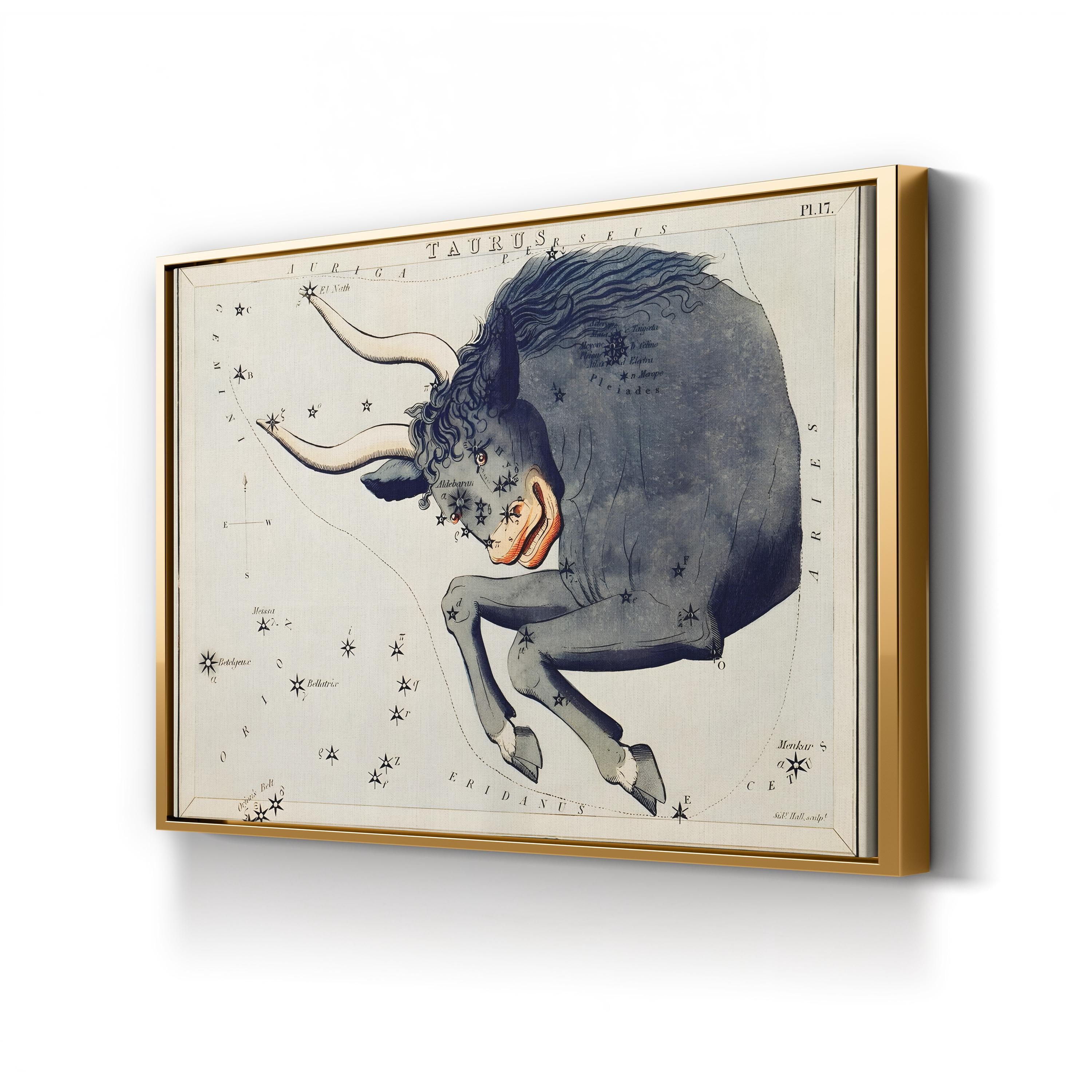 Taurus Constellation Canvas Art Print – Vintage Zodiac Star Map by Sidney Hall