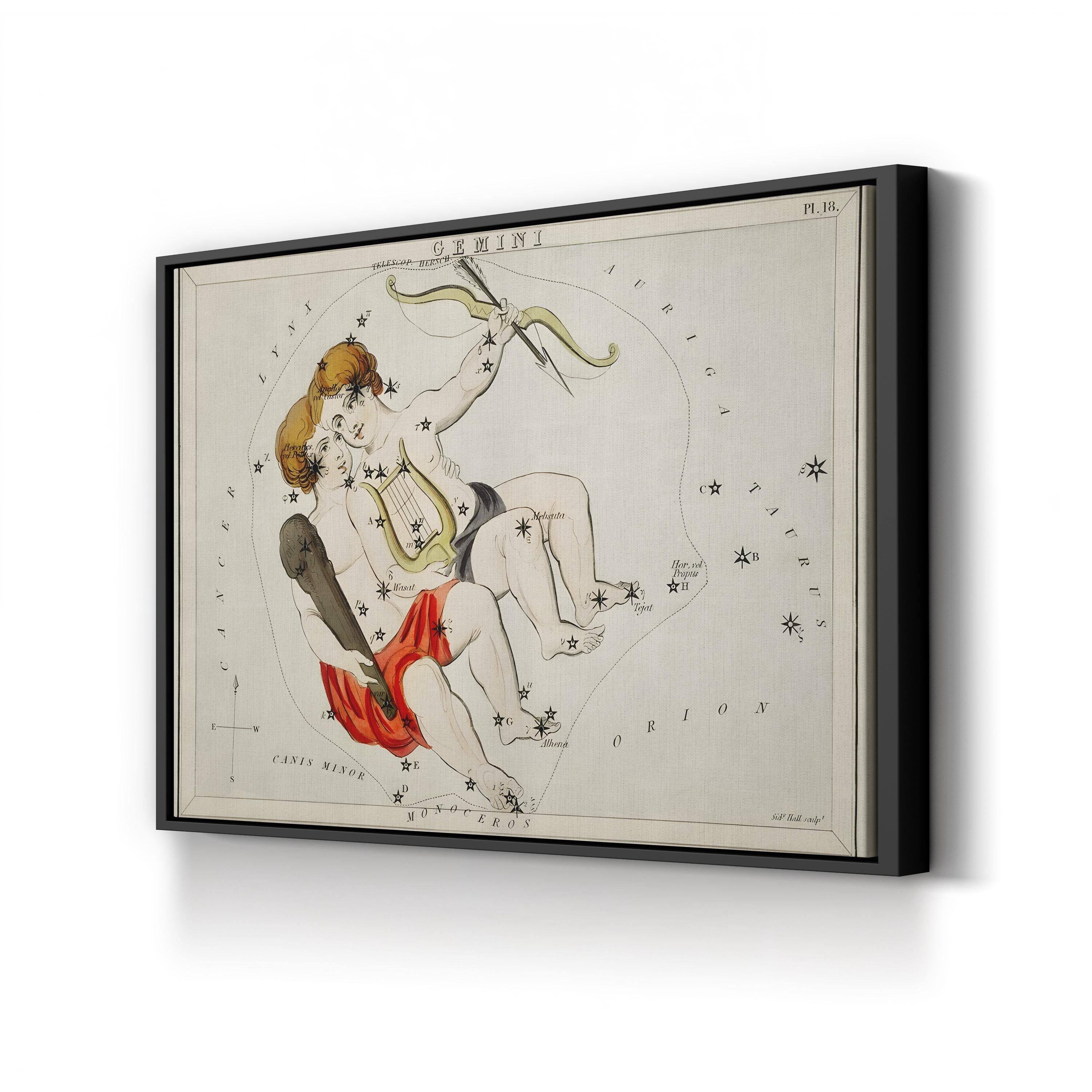 Gemini Constellation Star Chart – Period Illustration Wall Art | Sidney Hall Zodiac Canvas Print