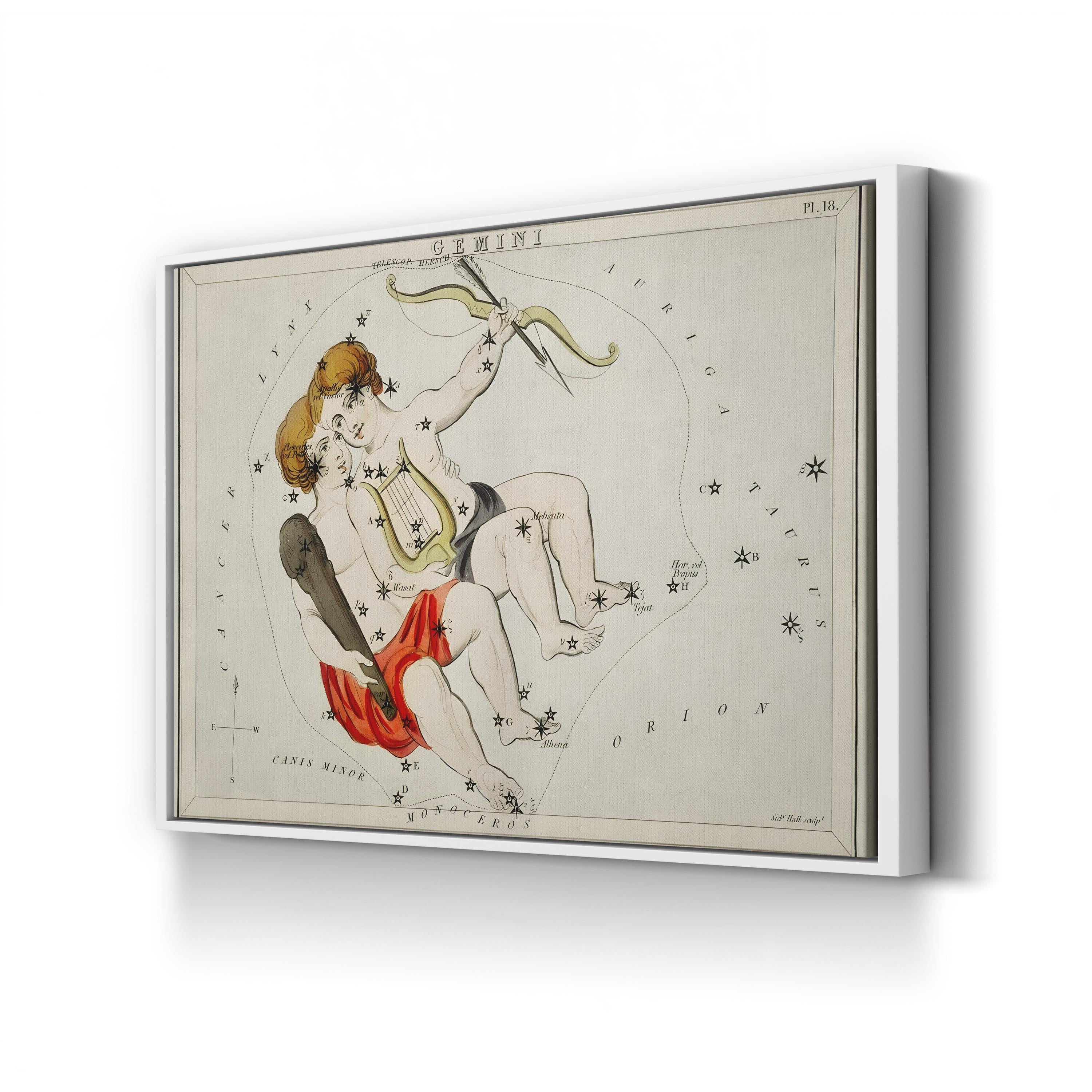 Gemini Constellation Star Chart – Period Illustration Wall Art | Sidney Hall Zodiac Canvas Print