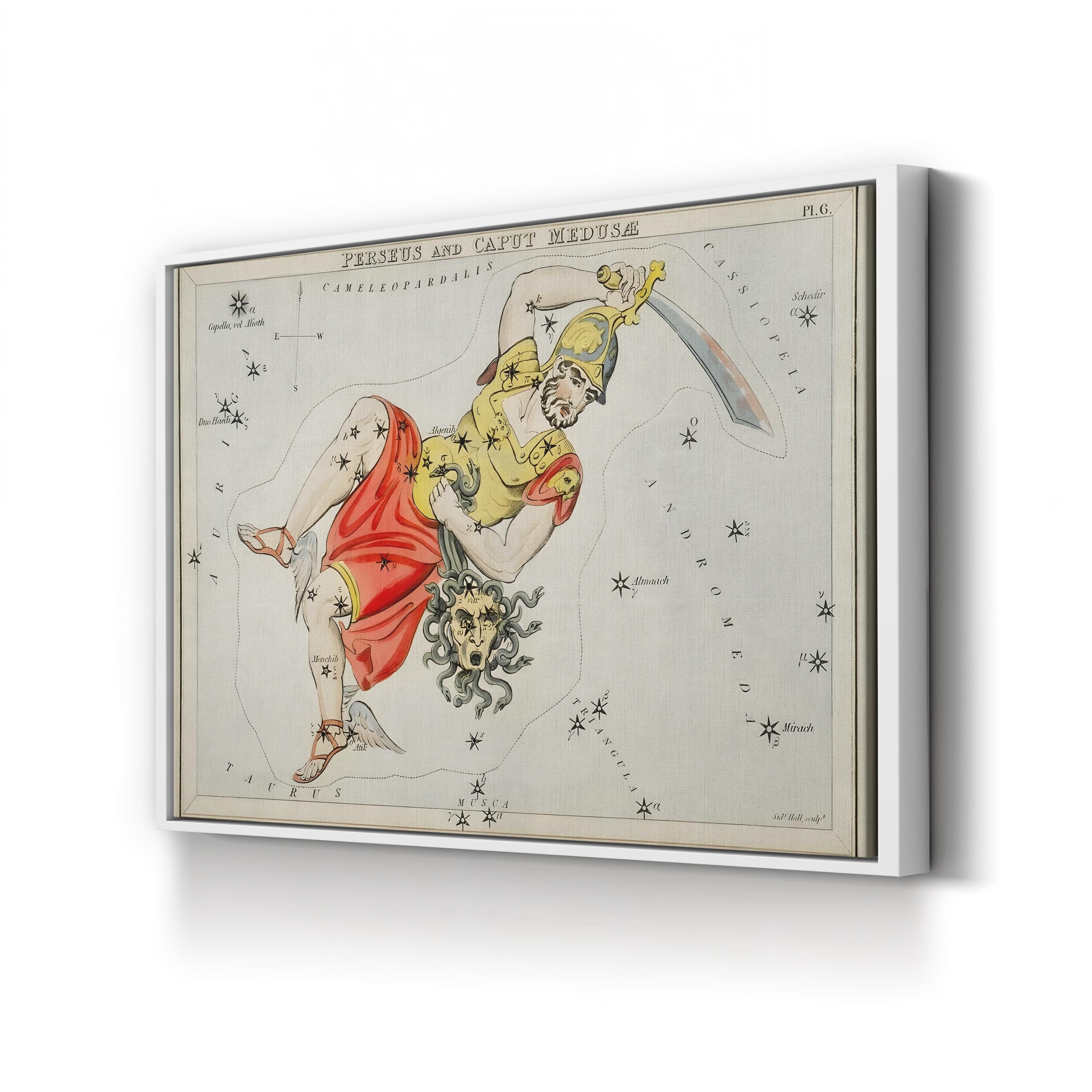 Perseus & Medusa Celestial Map – Period Illustration Wall Art | Sidney Hall Astronomy Canvas Print