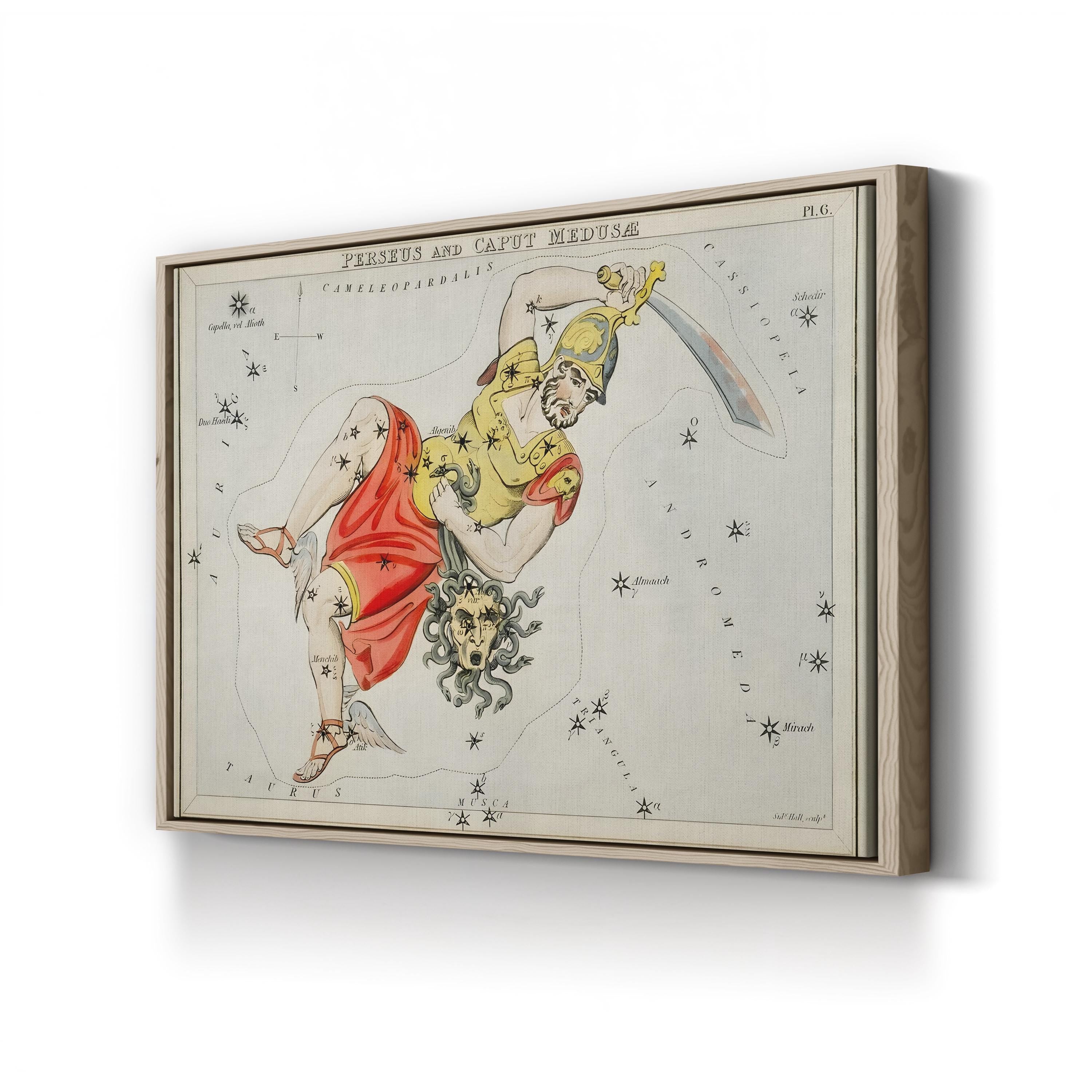 Perseus & Medusa Celestial Map – Period Illustration Wall Art | Sidney Hall Astronomy Canvas Print