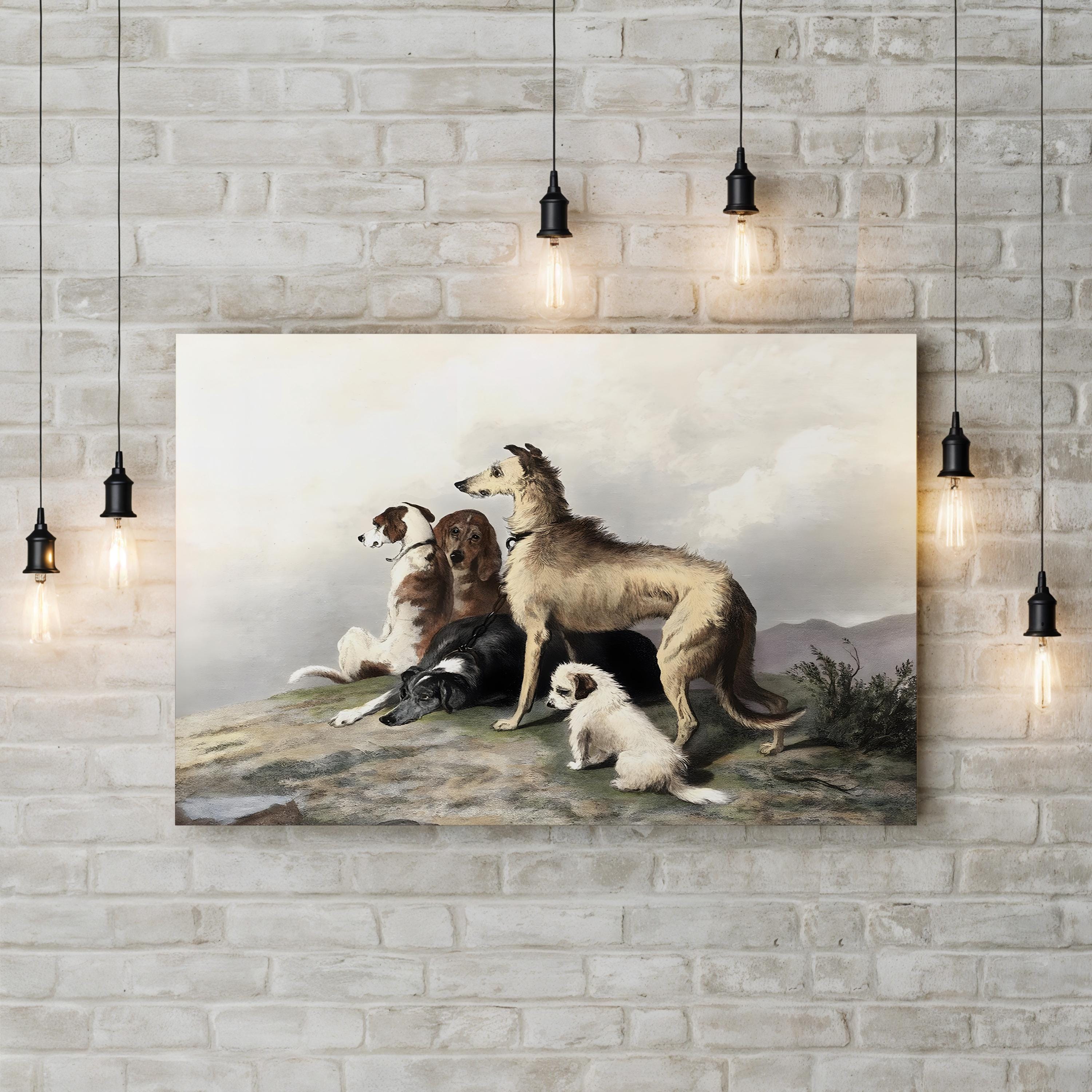 Highland Scottish Dogs – Period Illustration Wall Art | Rustic 19th-Century Canvas Print