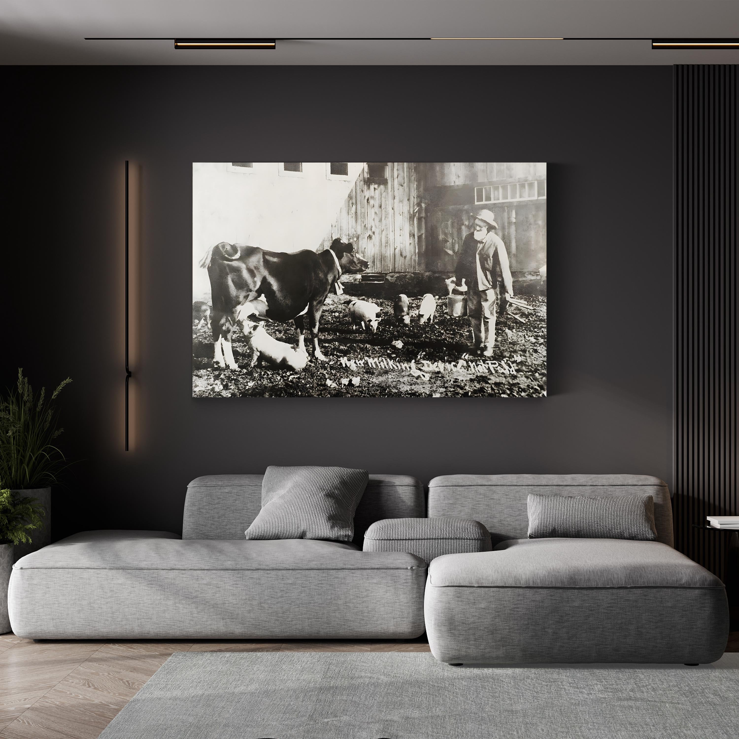 19th Century Farm Life Wall Art – Piglet Nursing from Cow Historic Photograph