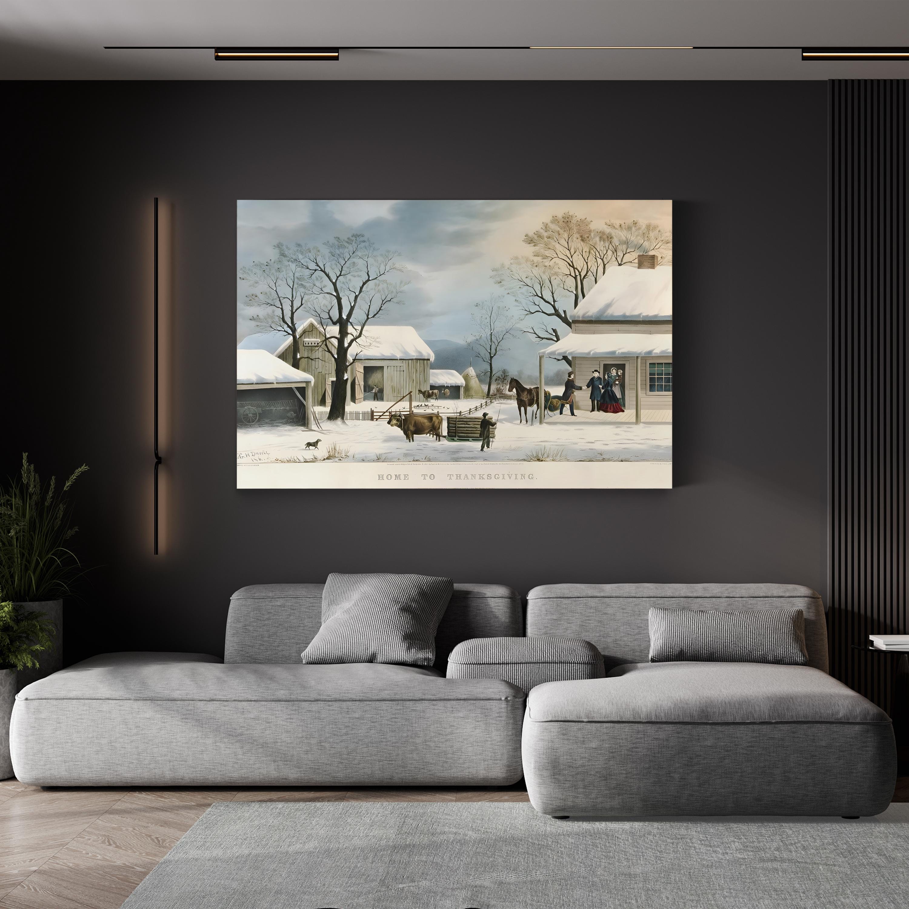 Home to Thanksgiving – Currier & Ives Wall Art | Winter Farmhouse Canvas Print
