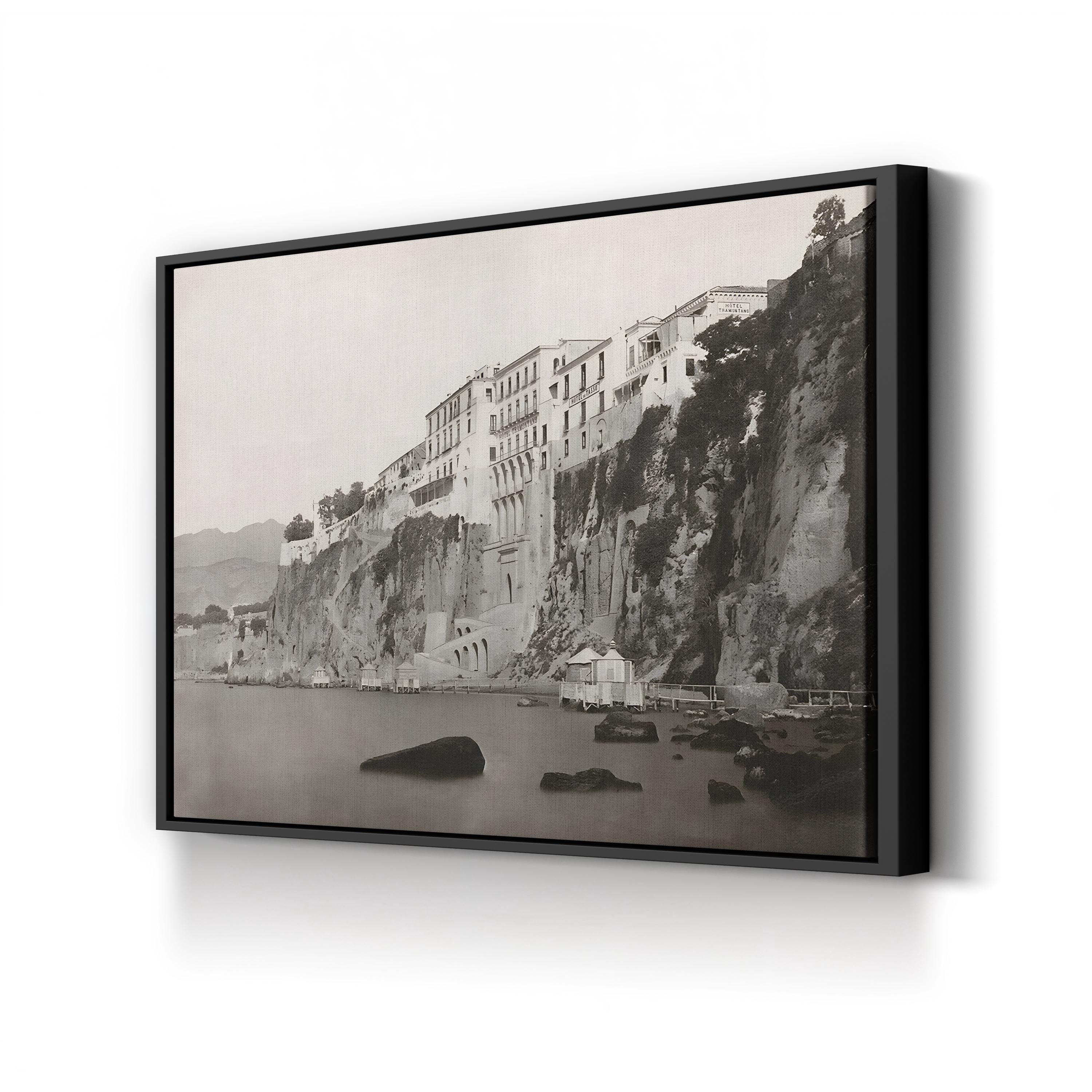 Sorrento Italy Coast Photography Canvas Print: Hotel Tramontano, Vintage Black & White Landscape