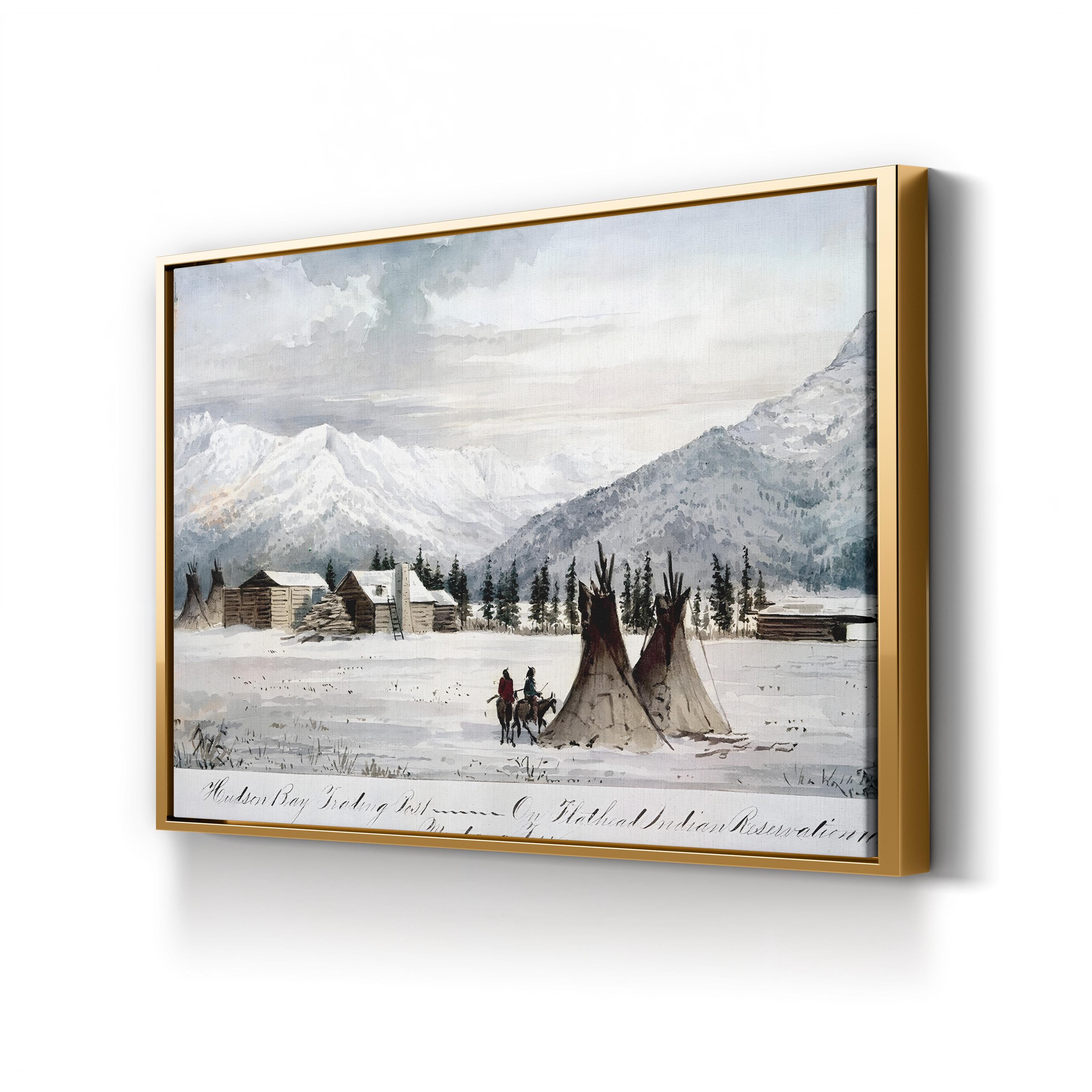 Hudson Bay Trading Post, Montana Territory 1860s – Period Illustration Wall Art | Vintage Western Canvas Print
