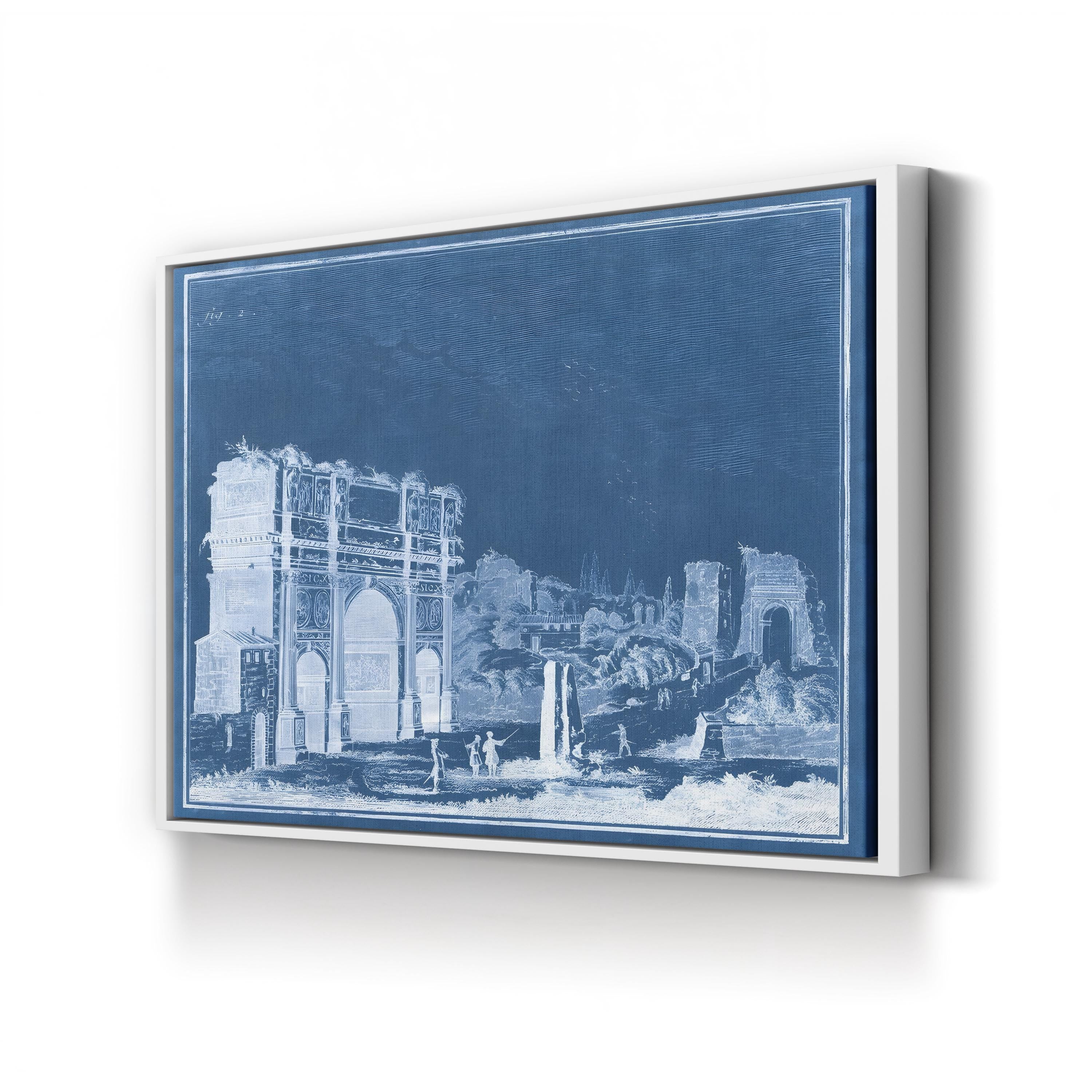 Indigo Antiquities II Architectural Blueprint – Period Illustration Wall Art | Vintage Canvas Print