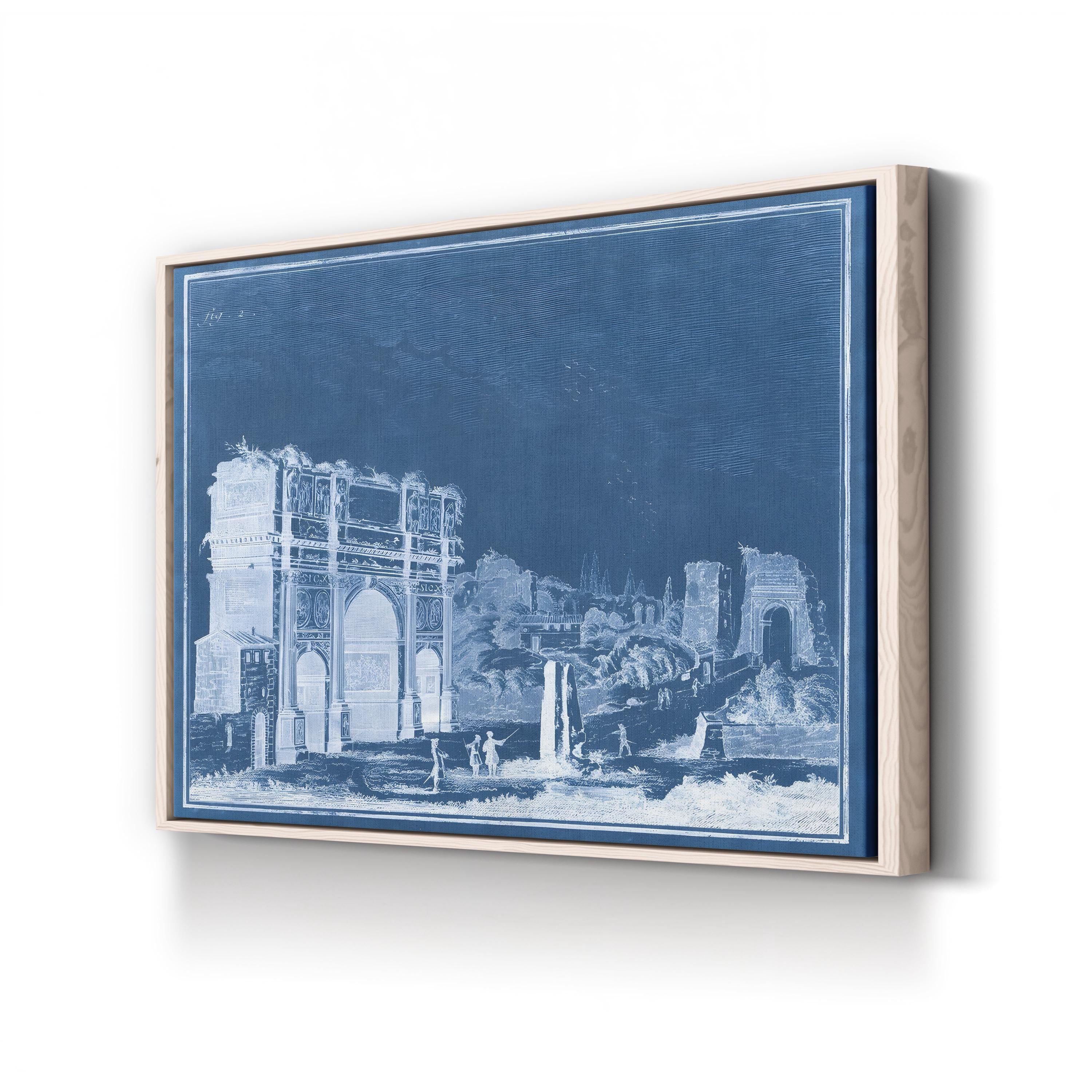 Indigo Antiquities II Architectural Blueprint – Period Illustration Wall Art | Vintage Canvas Print
