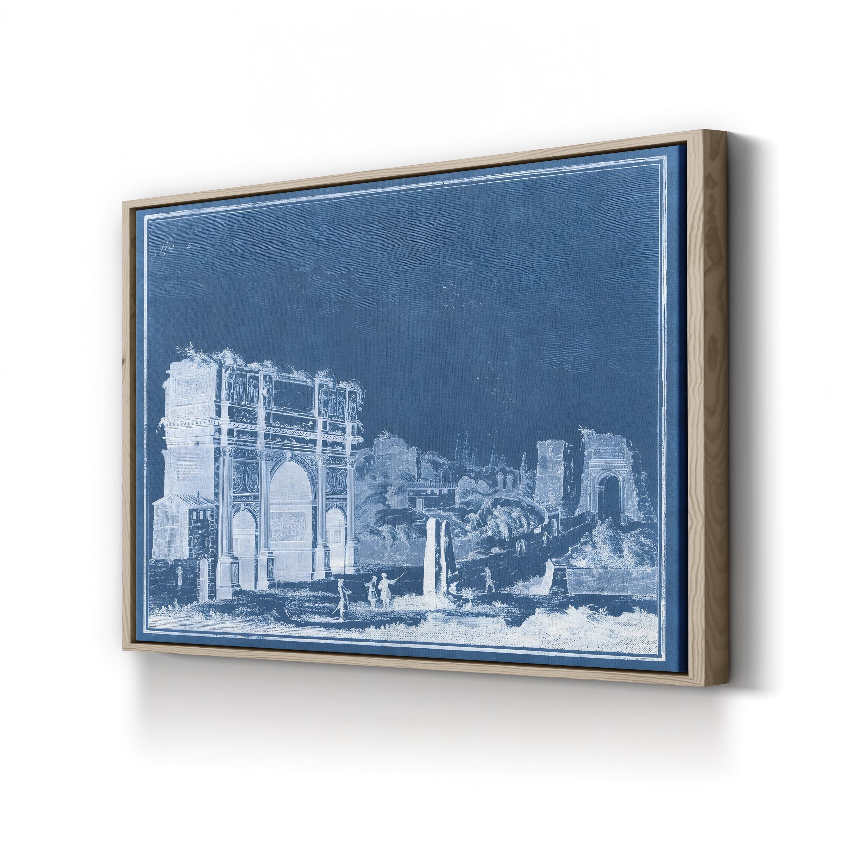 Indigo Antiquities II Architectural Blueprint – Period Illustration Wall Art | Vintage Canvas Print