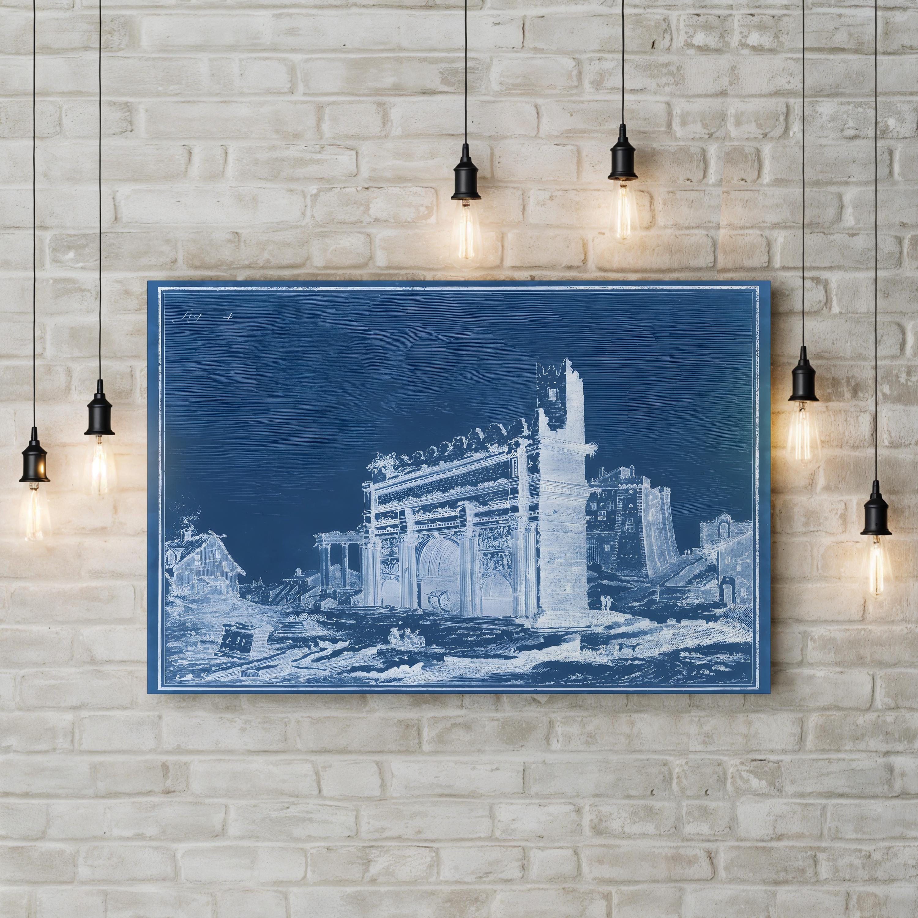 Indigo Antiquities IV Wall Art – Arch of Titus 19th Century Blueprint Canvas Print