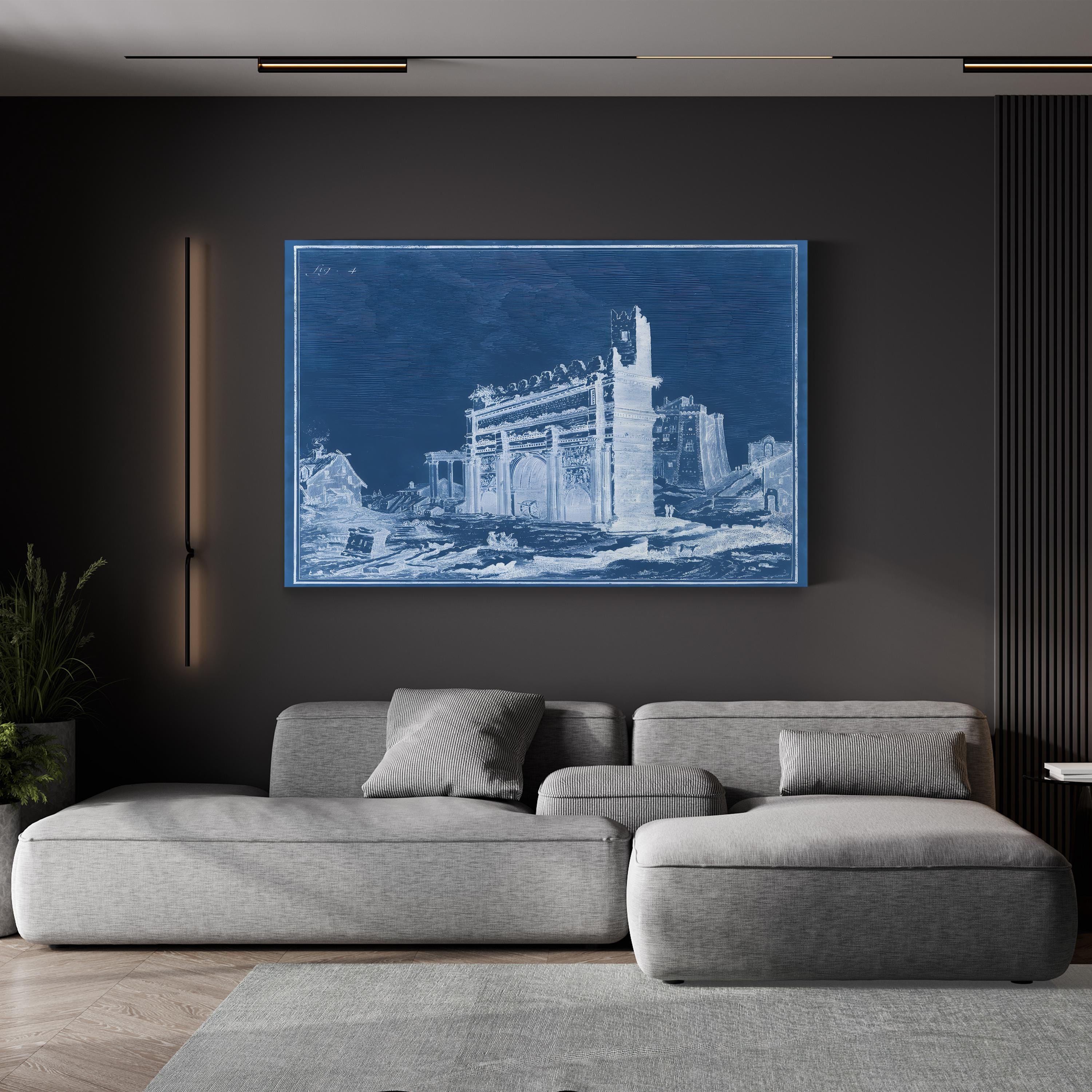 Indigo Antiquities IV Wall Art – Arch of Titus 19th Century Blueprint Canvas Print