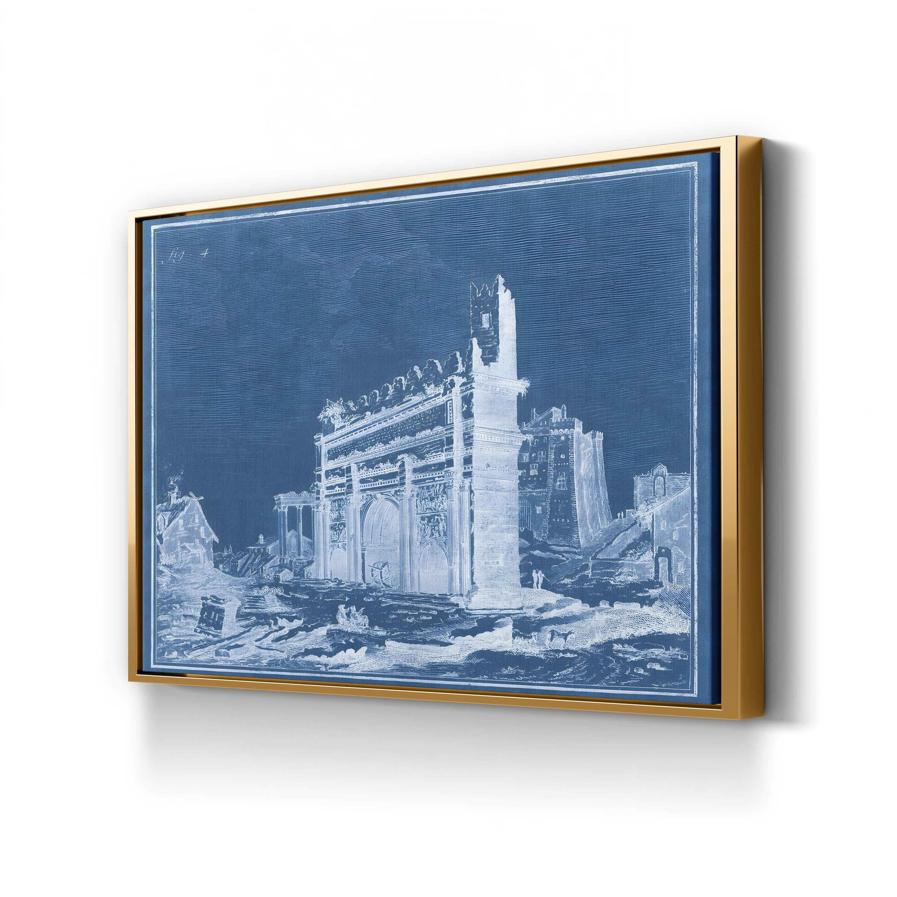 Indigo Antiquities IV Wall Art – Arch of Titus 19th Century Blueprint Canvas Print