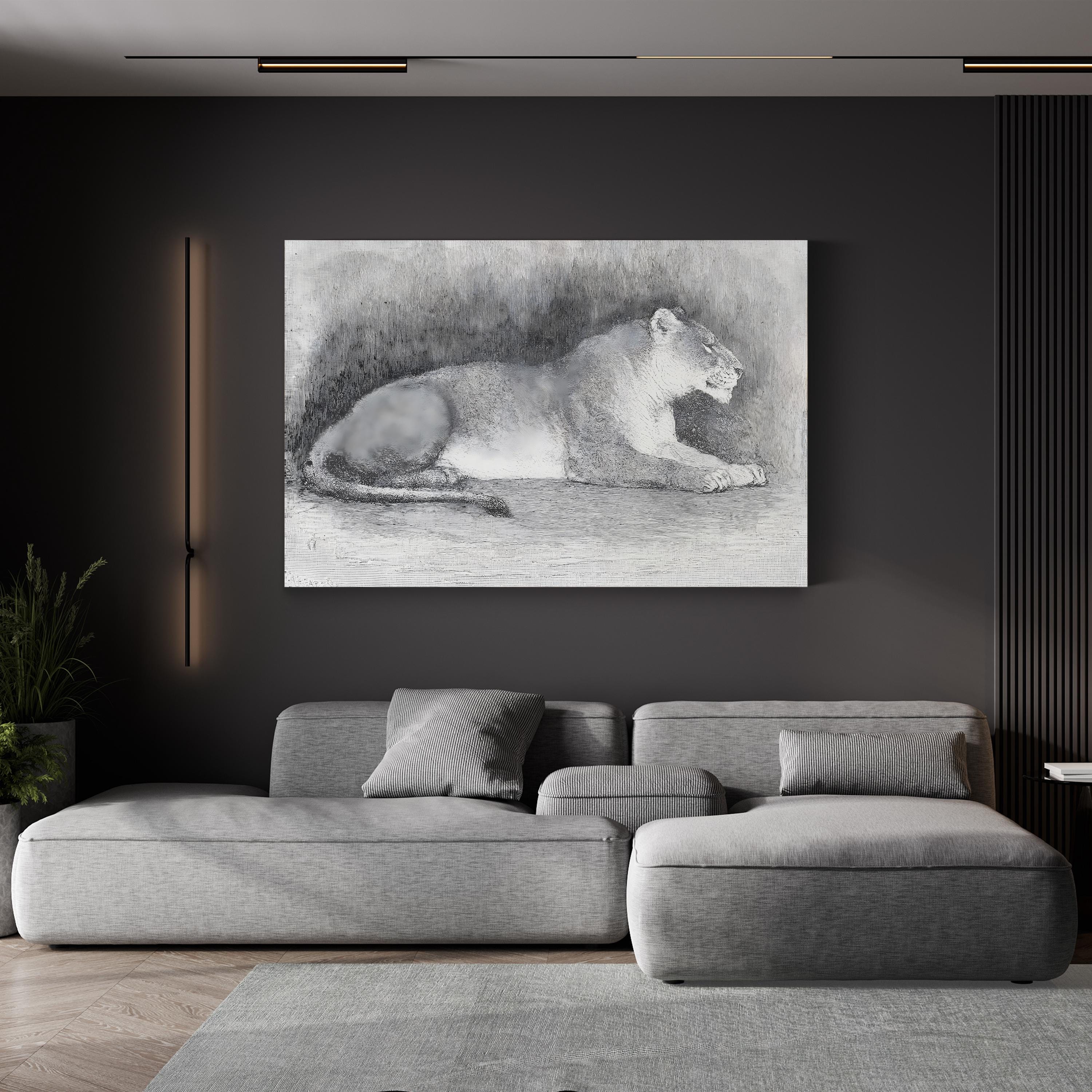 Lioness Wall Art — 19th Century Wood Engraving Wildlife Illustration
