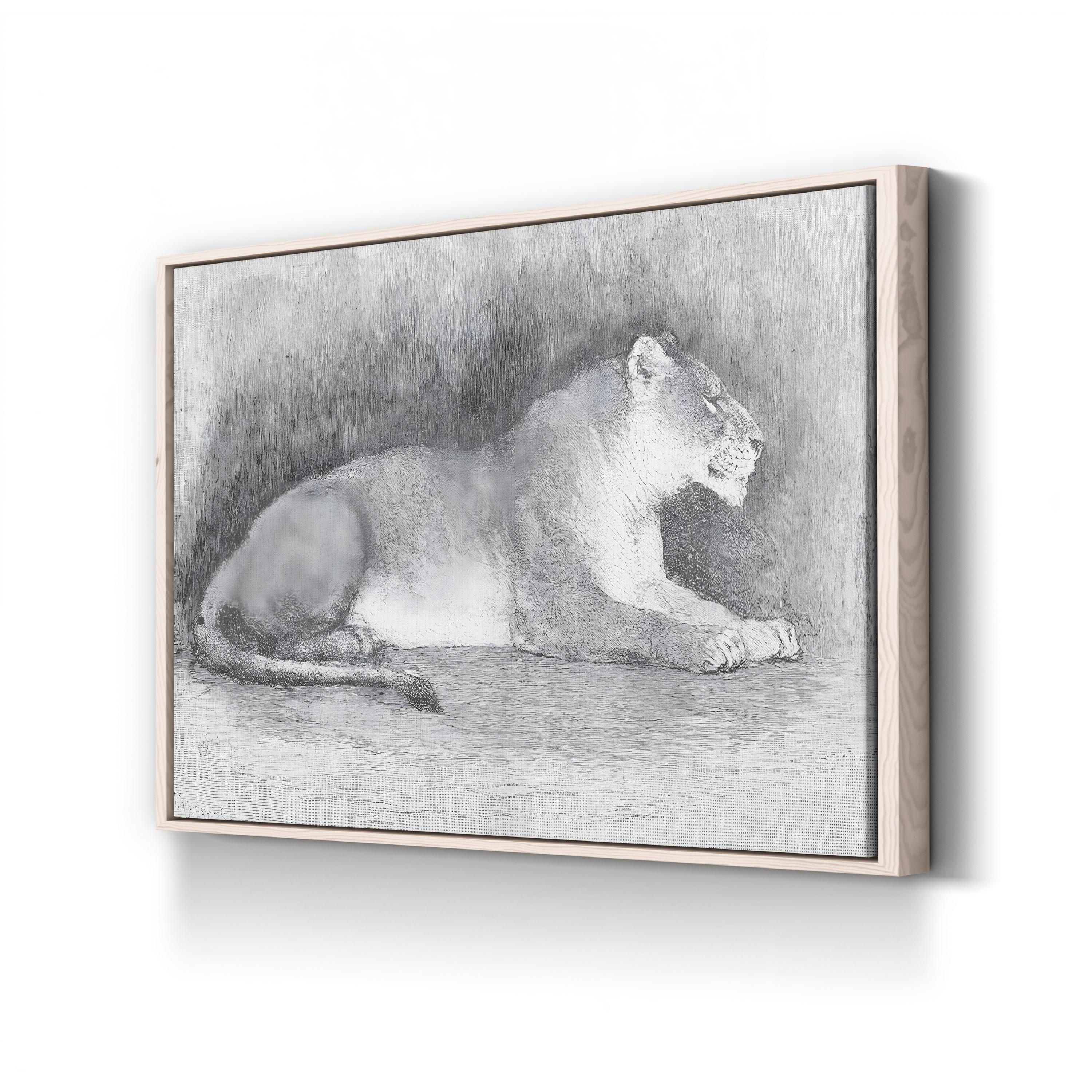 Lioness Wall Art — 19th Century Wood Engraving Wildlife Illustration