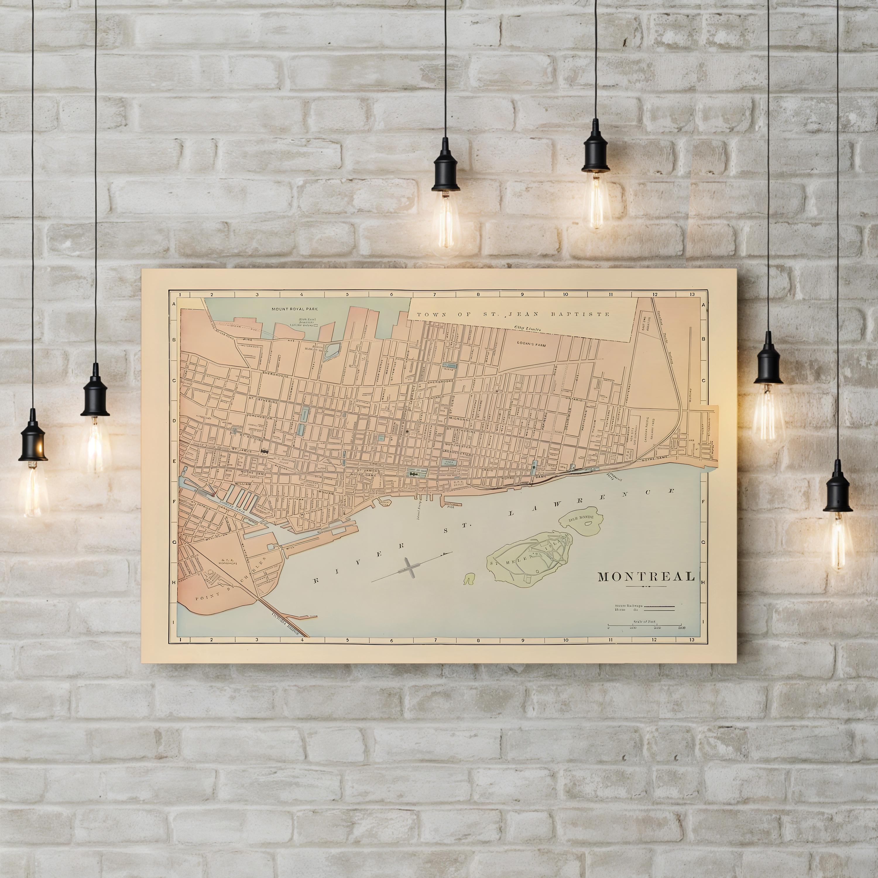 Vintage Montreal City Map – Period Illustration Wall Art | Historic Cartography Canvas Print