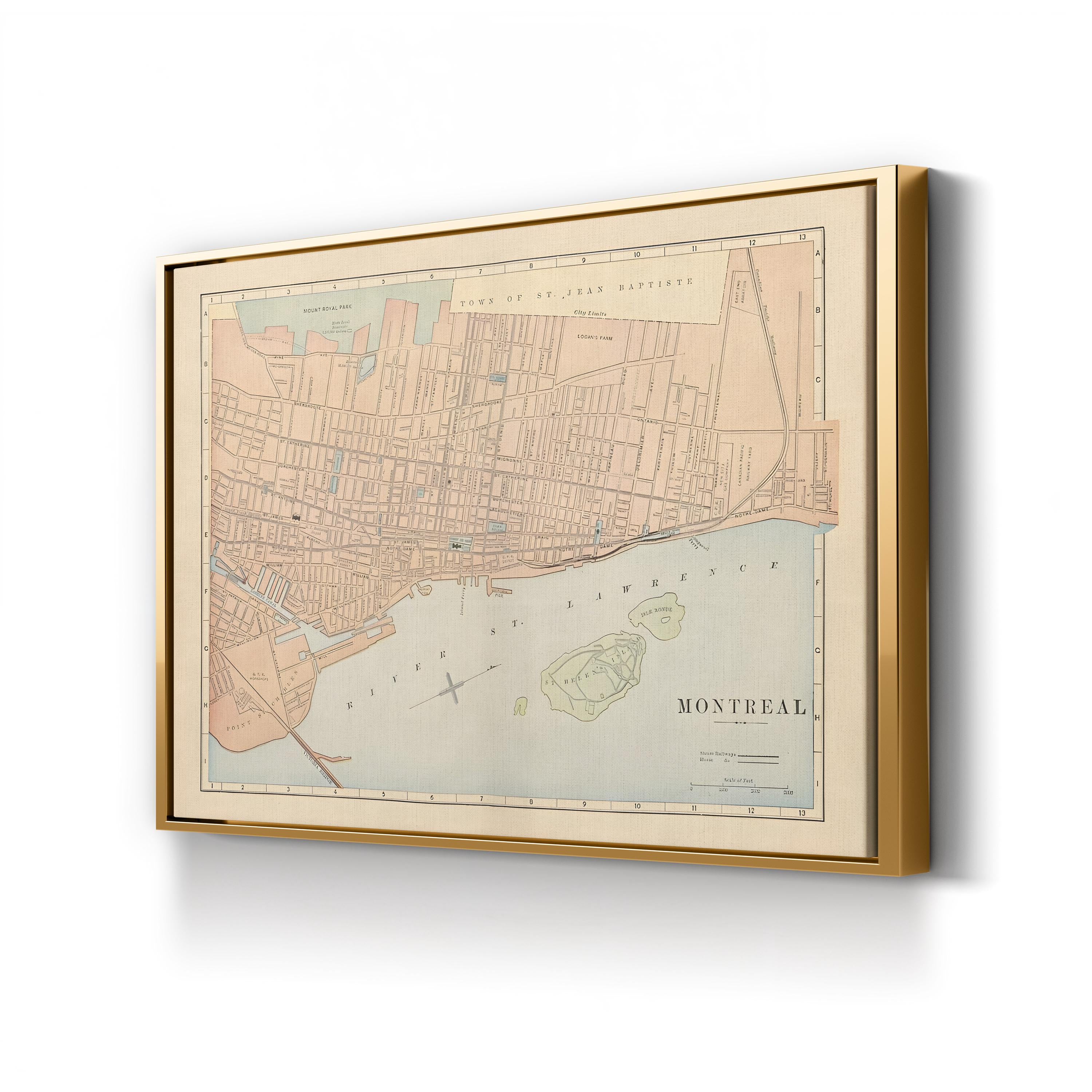 Vintage Montreal City Map – Period Illustration Wall Art | Historic Cartography Canvas Print