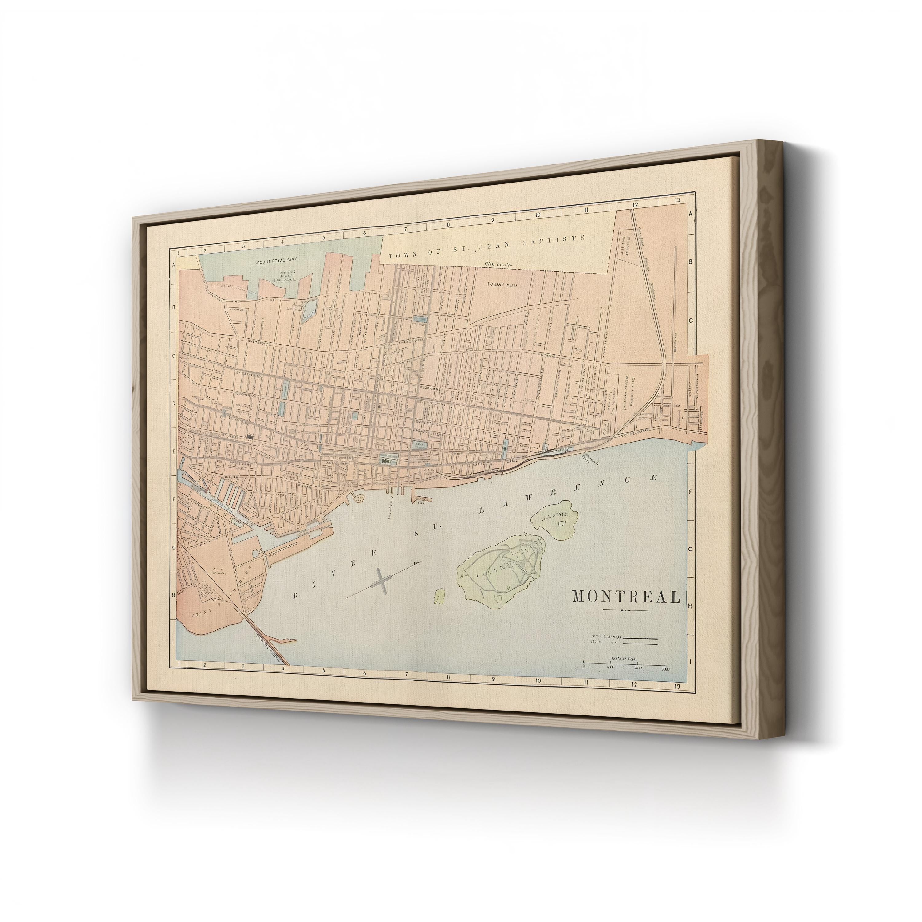 Vintage Montreal City Map – Period Illustration Wall Art | Historic Cartography Canvas Print