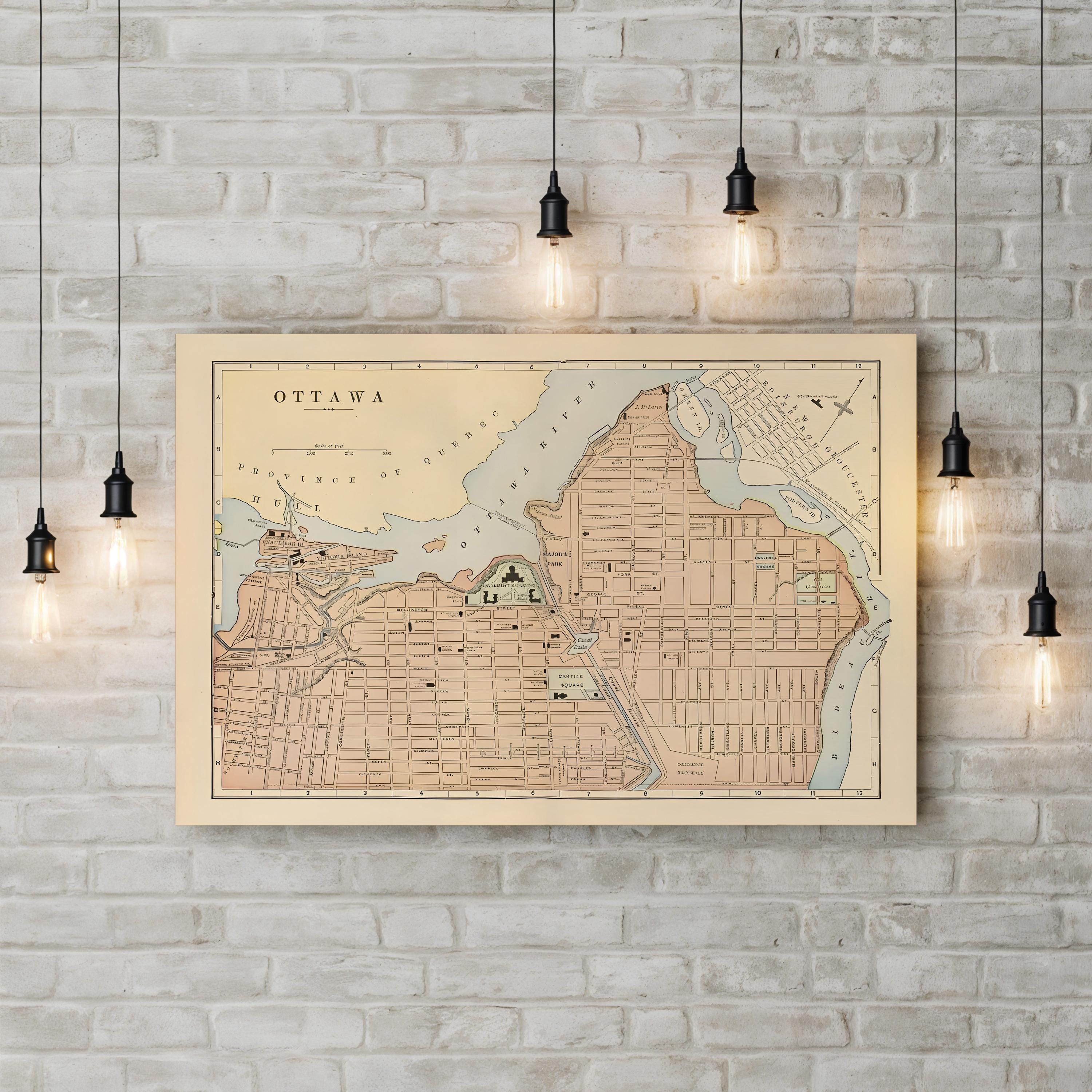 Vintage Ottawa City Map – Period Illustration Wall Art | Historic Cartography Canvas Print