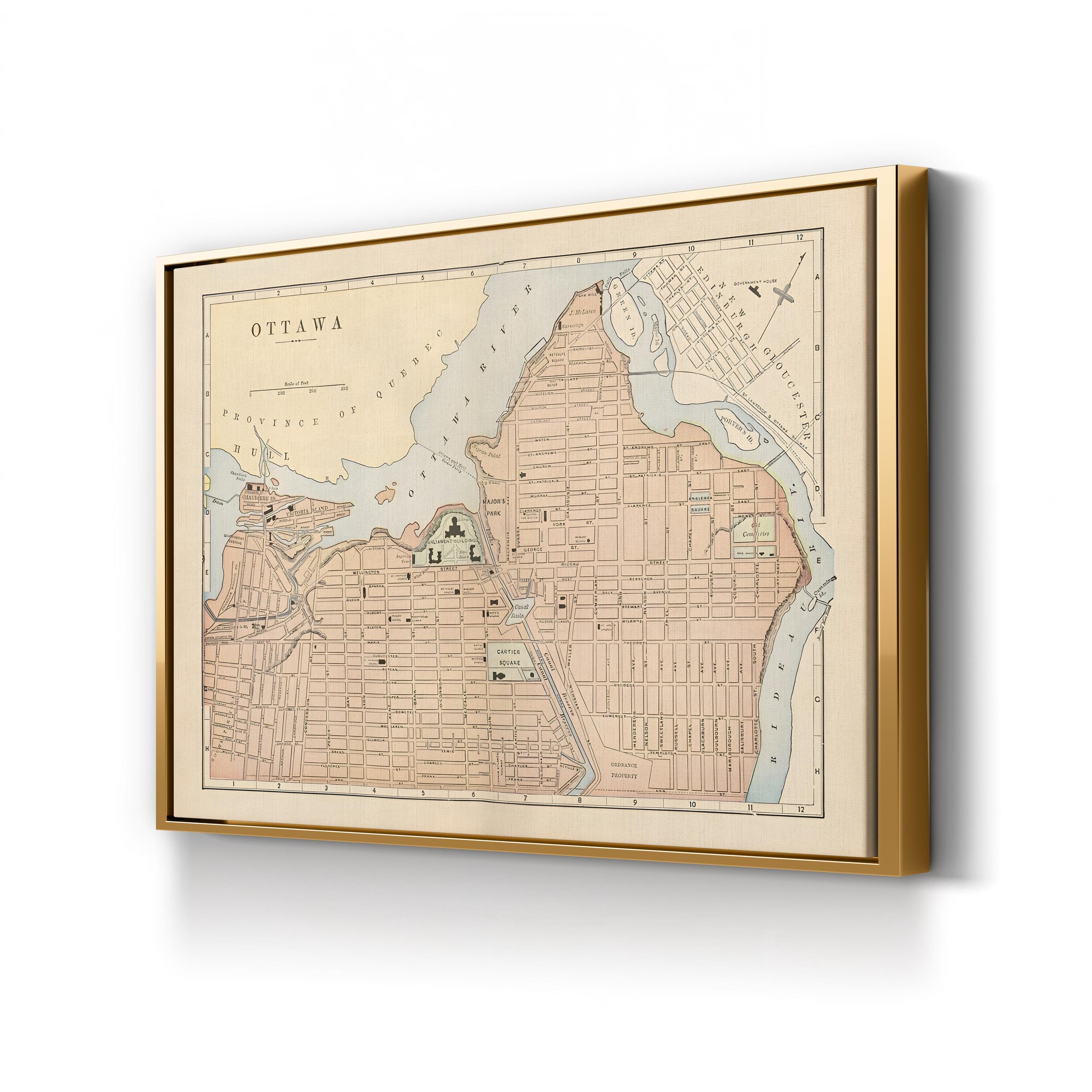 Vintage Ottawa City Map – Period Illustration Wall Art | Historic Cartography Canvas Print